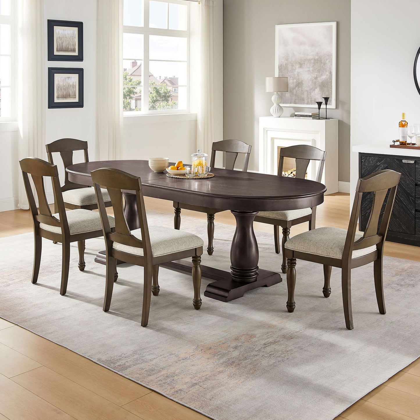 Ball & Cast Farmhouse Extendable Dining Table for 6-8, 76"-94" Long Extendable Kitchen-Table with Leaf, Mid Century Curved Wooden Expandable Table w/18 Leaves,Drop-Leaf Breakrest Table, Dark Brown