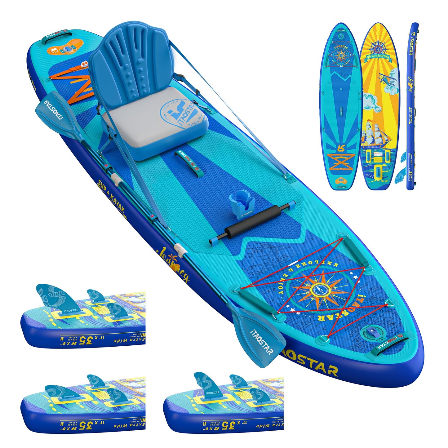 iTAOSTAR J06BP 35" Extra Wide Stand Up Paddle Board, More Balance Inflatable Paddle Board with 5 Fins for Beginner，Paddle Boards for Family of All Skill Levels