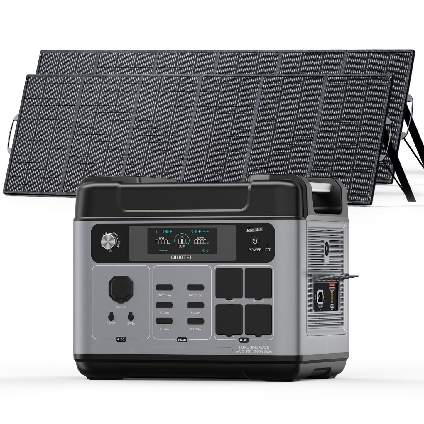 OUKITEL P2001 Pro 3200W/2048Wh Power Station With 2 * 500W Solar Panels, Solar Generator with 4 AC Outlets (6400W Peak), 1.5H Full Charging, APP Control Battery Backup for Home, Camping