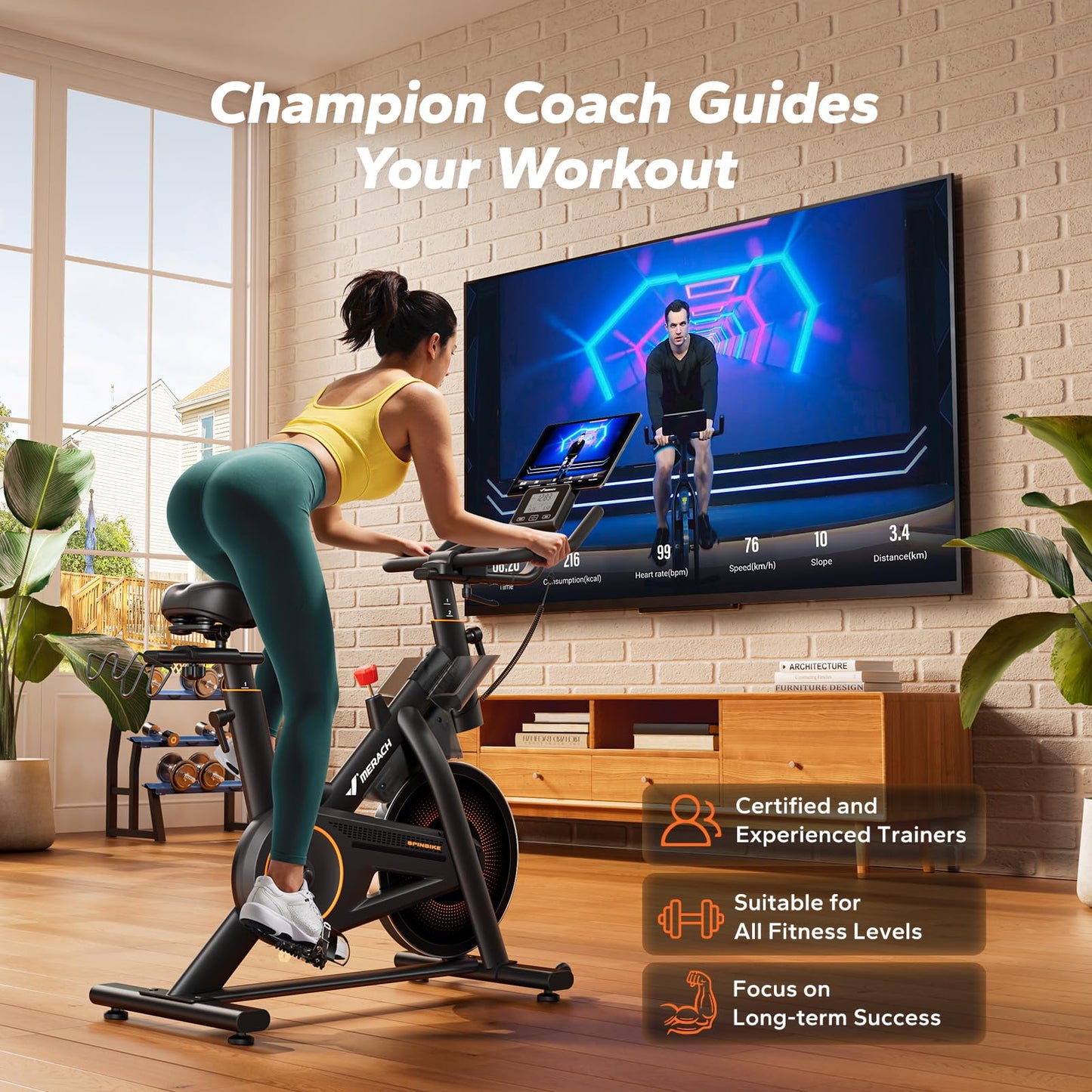 Merach Magnetic Exercise Bike, Heavy Duty Stationary Bike with Automated Resistance, 350 Lbs Weight Capacity, Low Noise Indoor Workout Bike for Home Gym with Self-Developed App