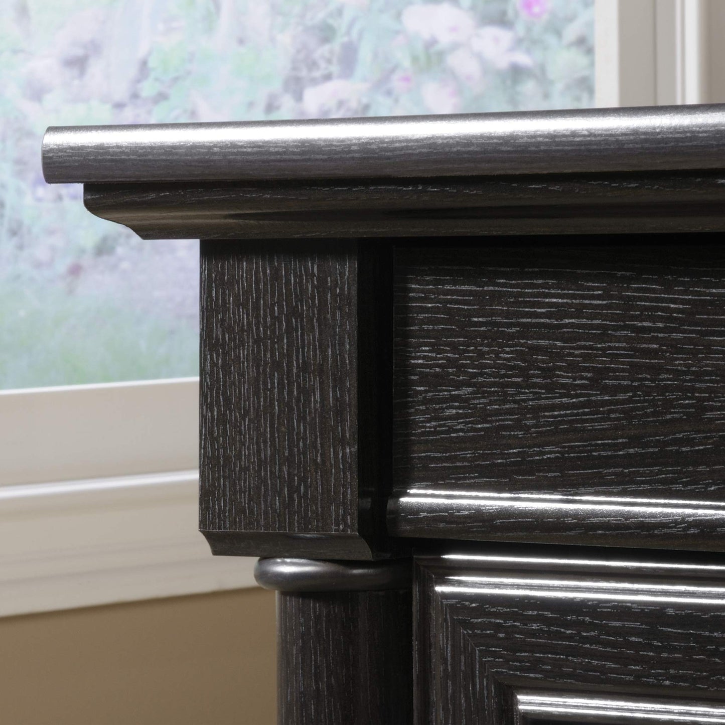 Sauder Palladia Office Desk with Drawers, Executive Desk with File Cabinet Storage, Cable Management, Keyboard Tray, in Wind Oak Finish