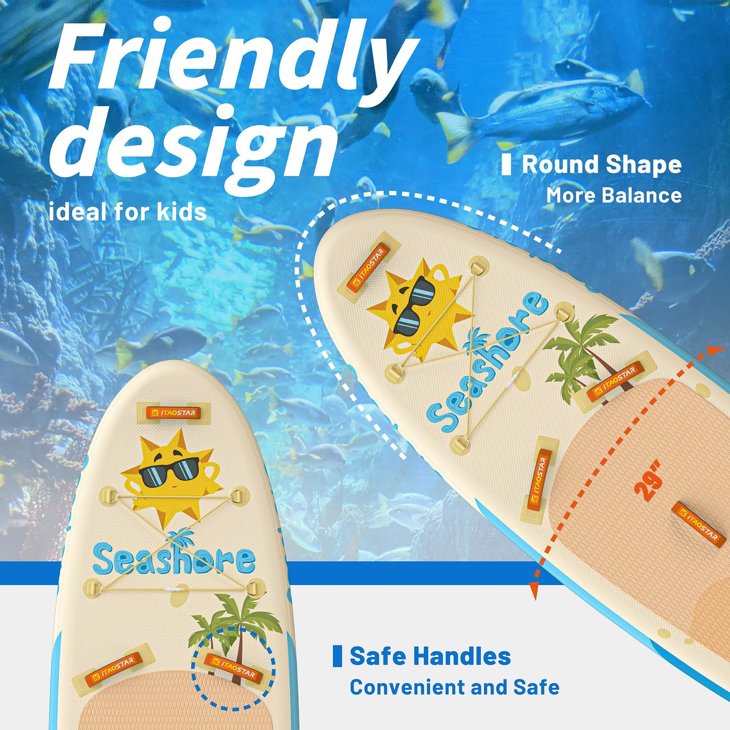iTAOSTAR K02A 8'×29"×4.7" Inflatable Stand Up Paddle Board for Kids Inflatable Sup Board with 5 Removable Fins