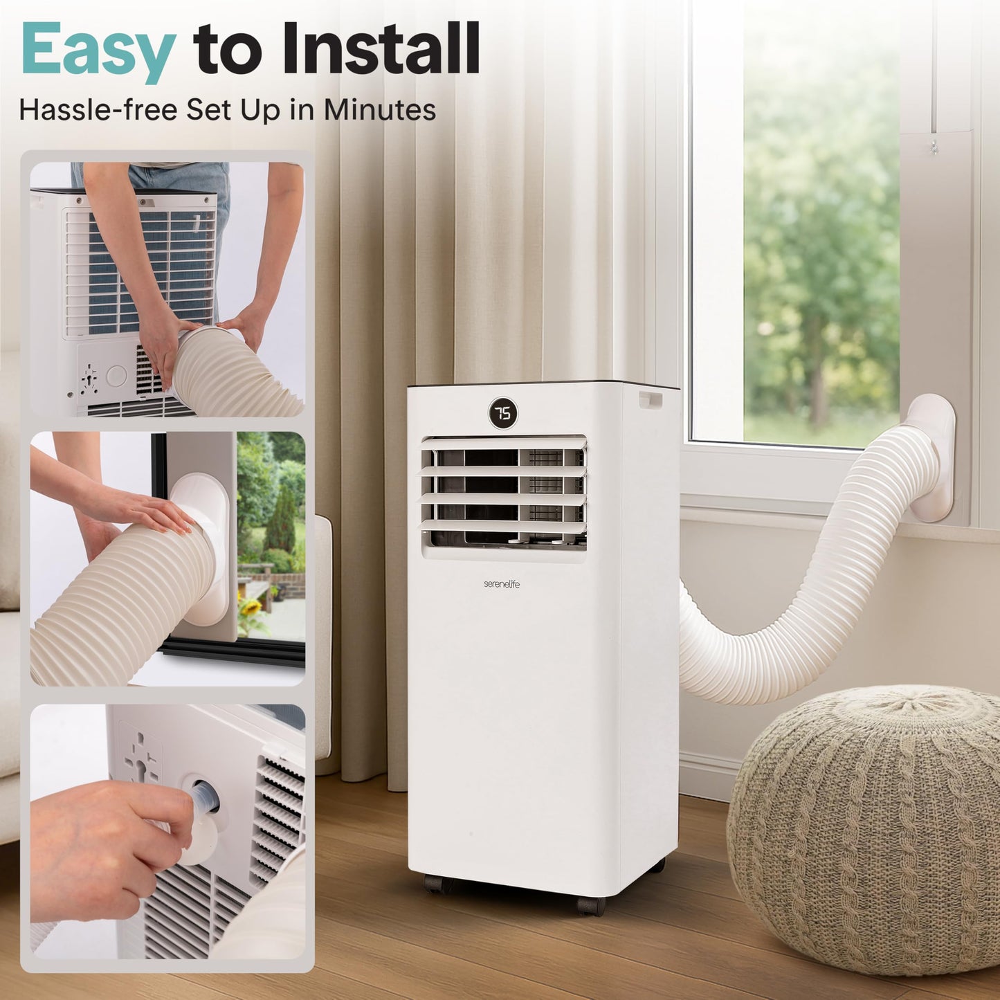 SereneLife 10,000 BTU Portable Air Conditioner and Heater, Small AC with Dehumidifier and Fan, Mini AC Unit with 450 Sq. Ft. Coverage, Includes Remote Control and Window Mount Kit
