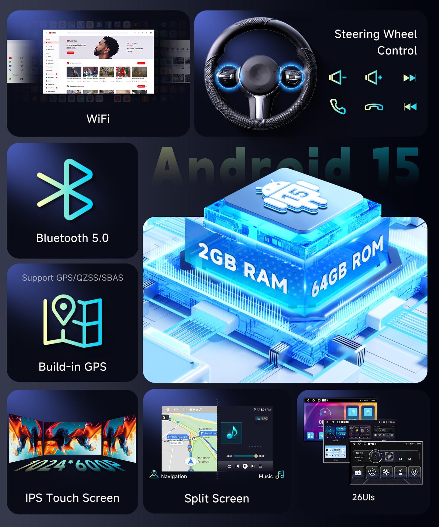 5Ghz WiFi 2G+64G for Ford Fusion Mondeo 2013-2019 Radio,【Android 15 Build-in DSP EQ】 Car Stereo with 5.0Bluetooth,Wireless Carplay Android Auto,9inch IPS Touch Screen,IP69k Backup Camera,GPS,FM/RDS