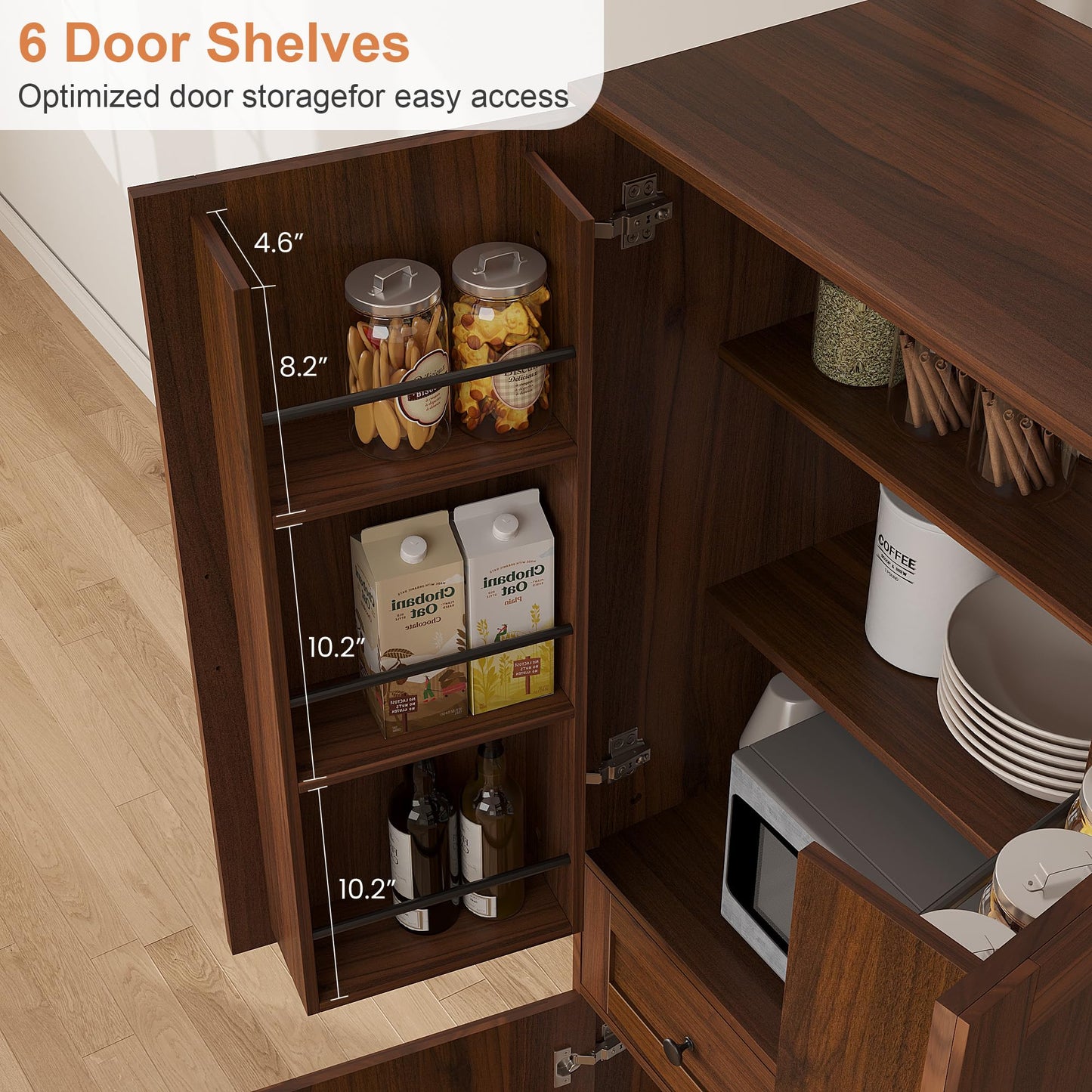 Garvee 71" Kitchen Pantry Cabinet, Barn Door Freestanding Cupboard with Drawer, Sliding Storage Rack, and 6 Hanging Shelves for Kitchen, Dining Room, Living Room Bedroom