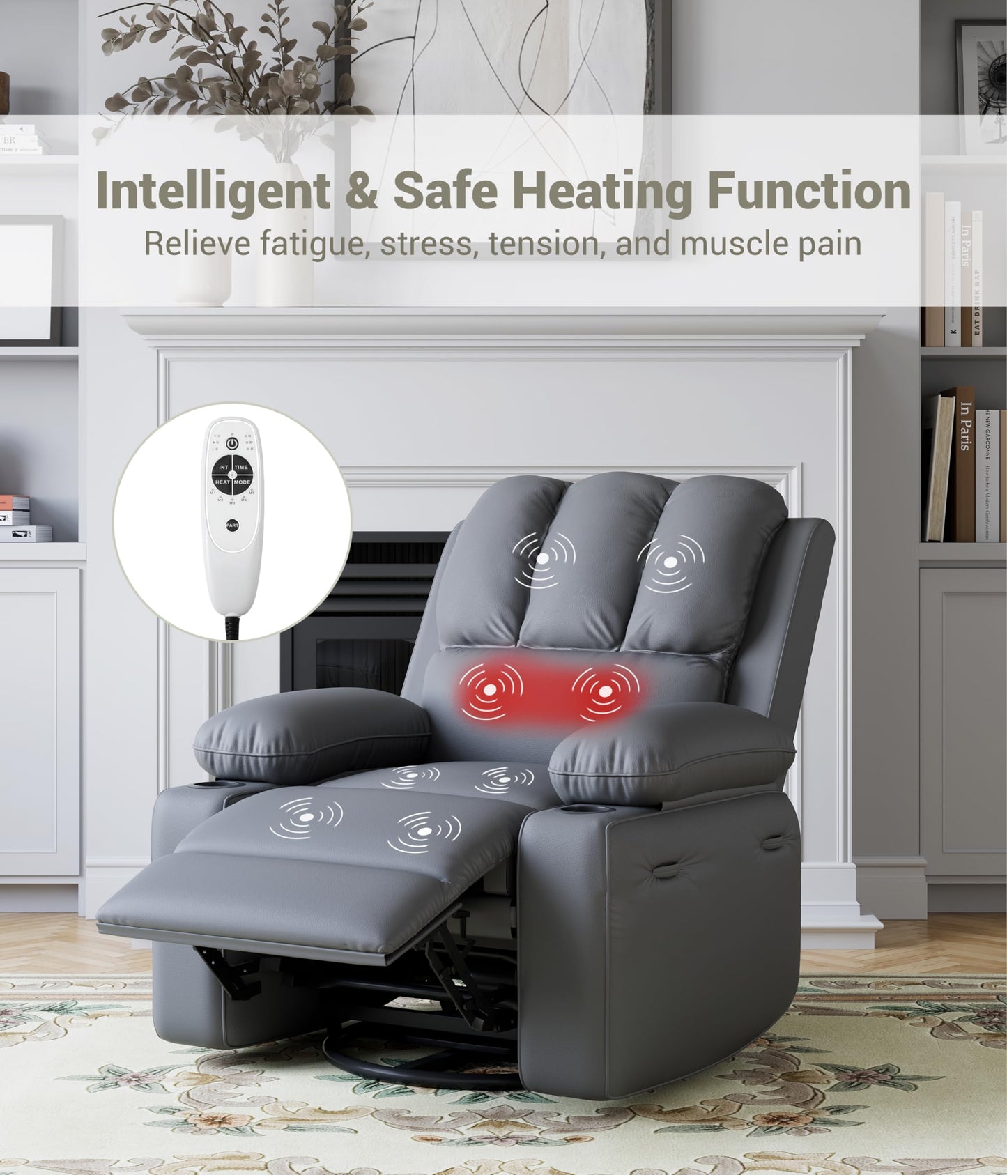 GarveeHome Oversized Recliner Chairs with Heat and Massage, Lazy Recliner Chair for Adults- Manual Chair with Cup Holder for Living Rooms, Bedrooms and Nurseries (Coffee)