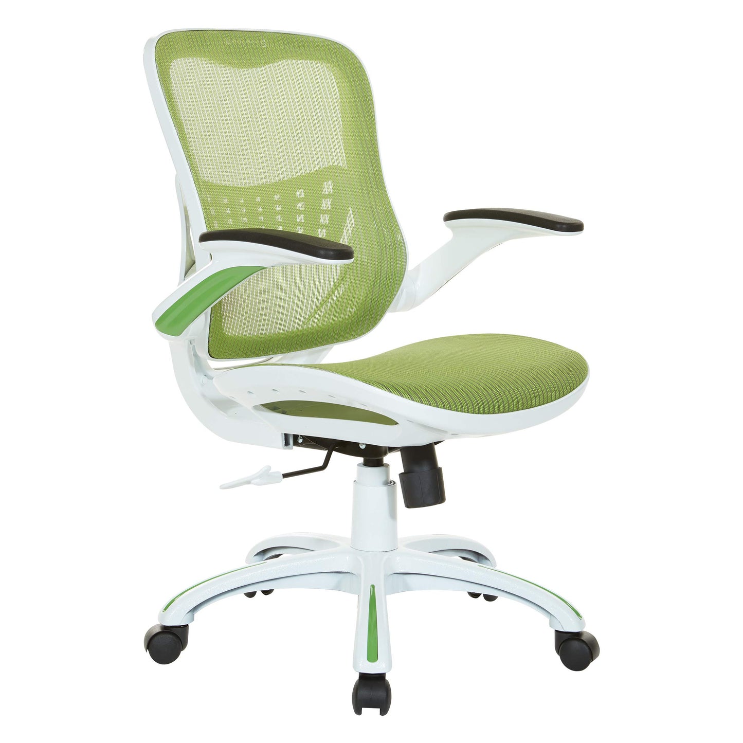 OSP Home Furnishings Riley Ventilated Manager's Office Desk Chair with Breathable Mesh Seat and Back, White Base with Green