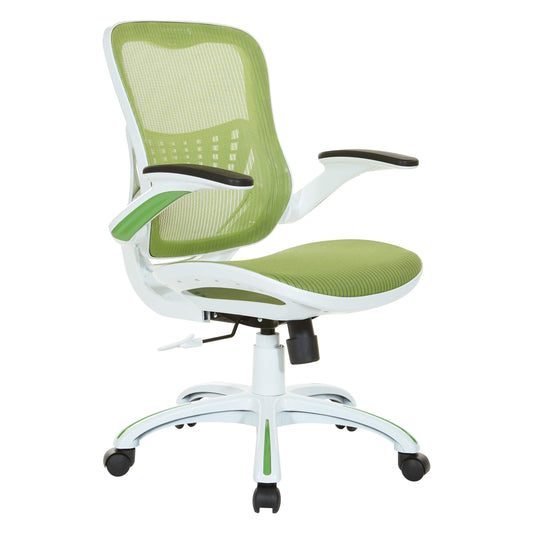 OSP Home Furnishings Riley Ventilated Manager's Office Desk Chair with Breathable Mesh Seat and Back, White Base with Green