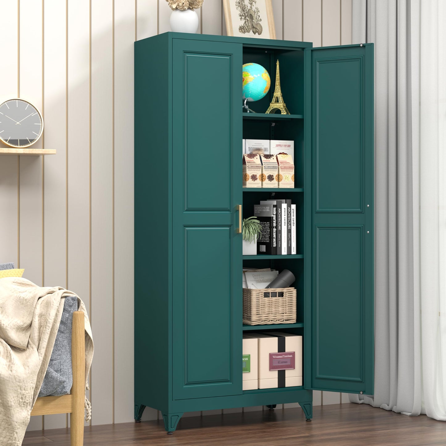 Polup Metal Storage Cabinet,75" Tall Kitchen Pantry Storage Cabinet with Doors and Adjustable Shelves, Green Metal Pantry Cabinets, Large Cupboard for Kitchen, Dining Living Room, Bathroom, Office