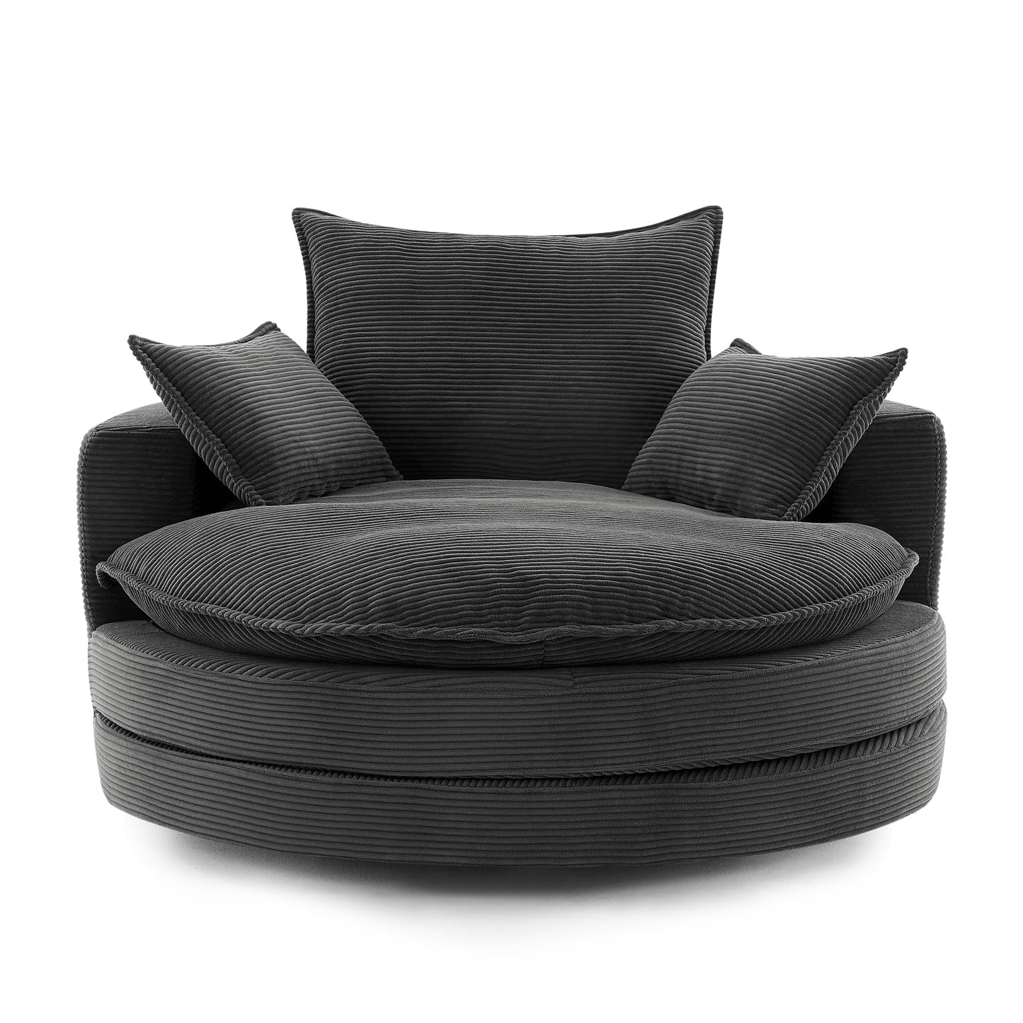 Merax 360° Swivel Sofa Chair, 57.5" Swivel Accent Barrel Chair with Dual-Layer Cushion Design, Modern Corduroy Leisure Sofa Round Chaise Lounge with 3 Removable Pillows for Living Room, Bedroom