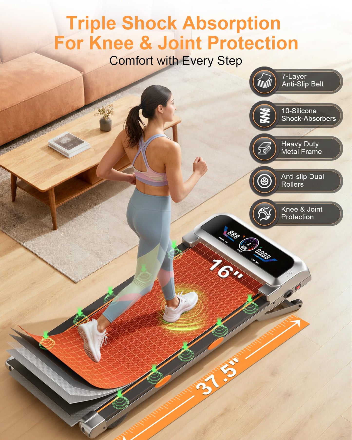 Walking Pad Treadmill with 15% 12-Level Auto Incline & UI Screen, Trisomy 3.5HP Foldable Under Desk Treadmill with Bluetooth Speaker, Portable Treadmills for Home Office 450LBS, Remote, RGB Light