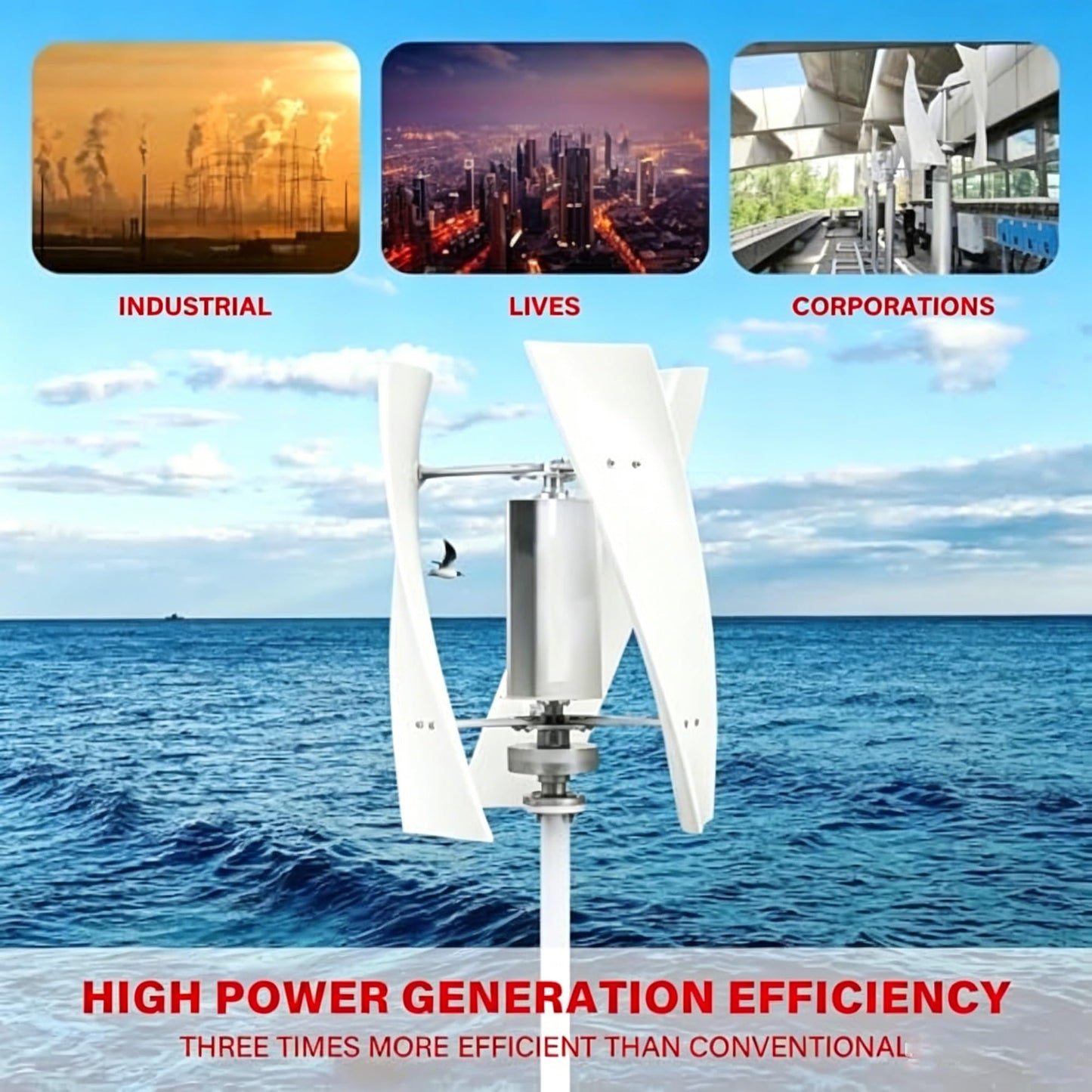 12-48V Vertical Axis Wind Turbine Kit 300-600W(True Specifications), Generator with Grid-Tied Controller, Vertical Magnetic Levitation Wind Turbine for Home(600W,24V)
