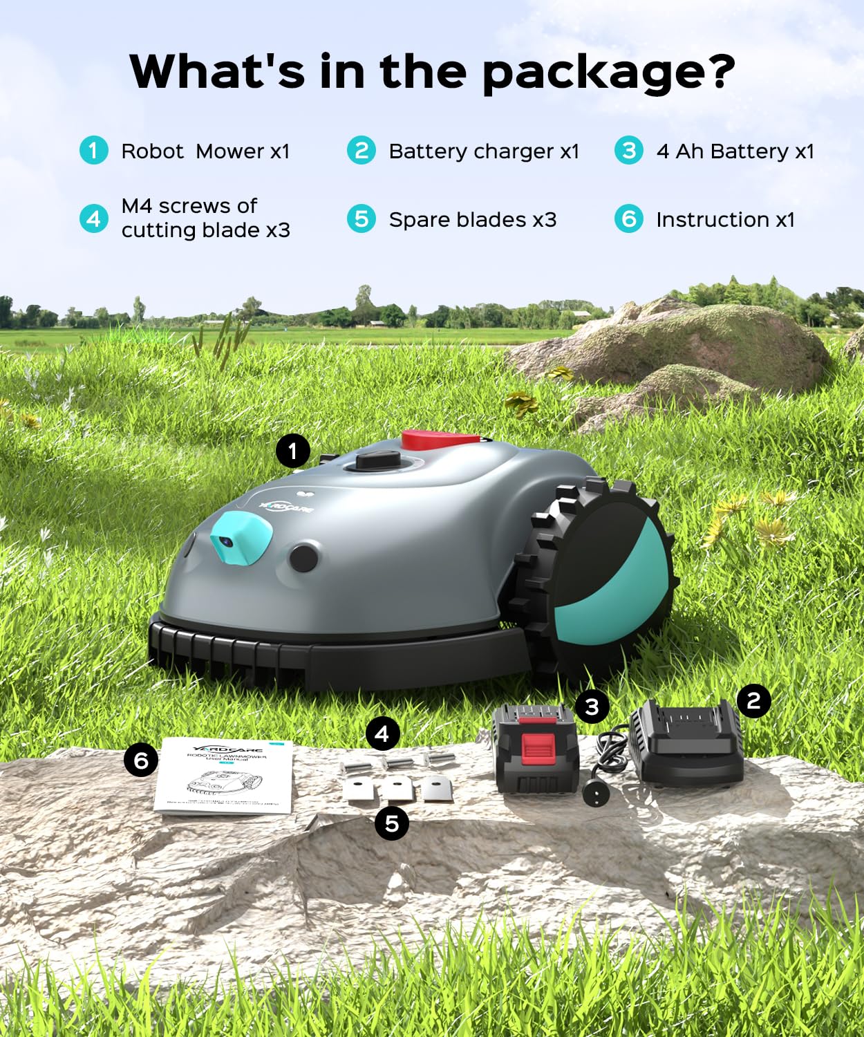 YARDCARE V100 Robotic Lawn Mower with Vision Navigation, Spot Spiral Mowing, Obstacle Avoidance, Adjustable Cutting Height, Low Noise, Ideal for Small Lawns