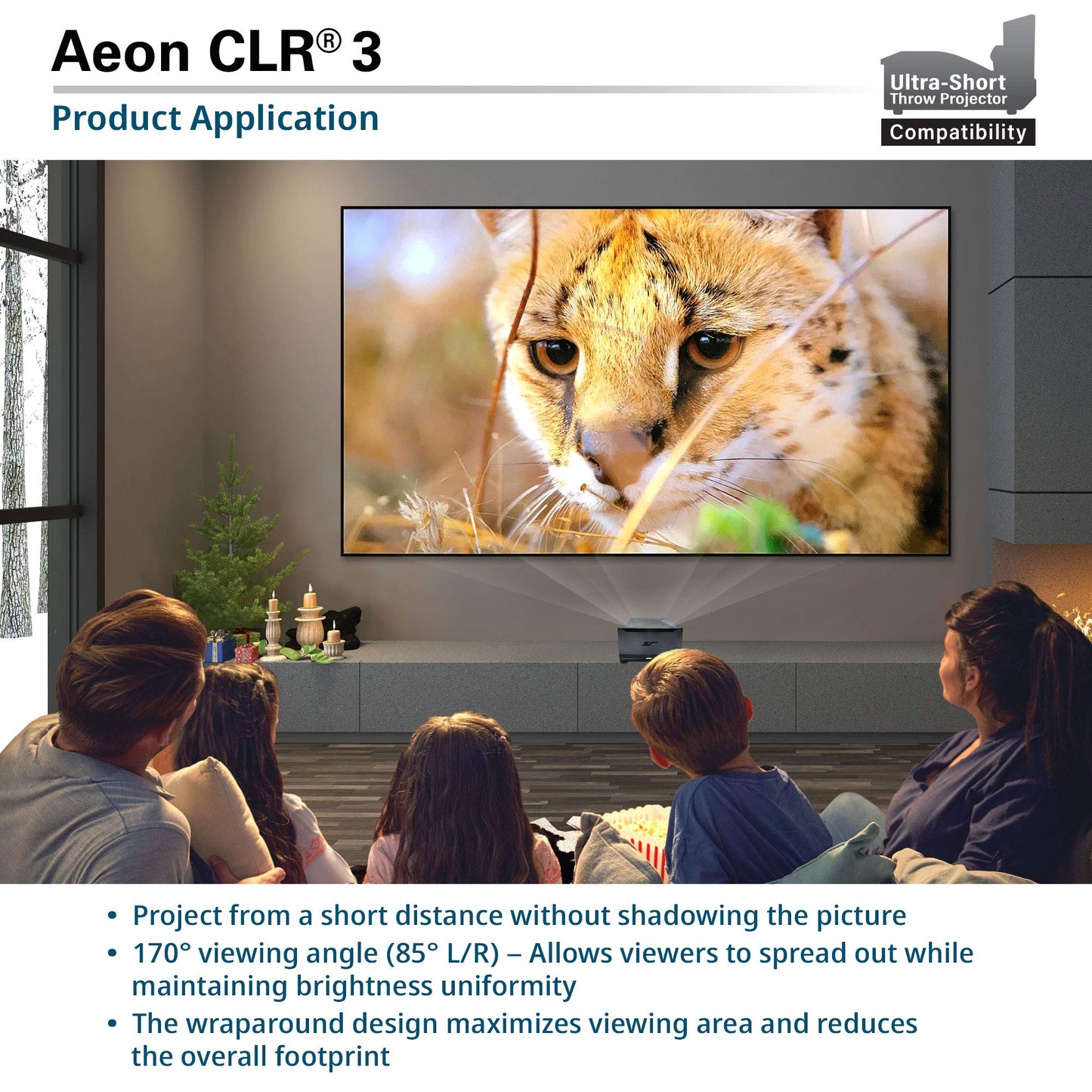 Elite Screens Aeon CLR3 123" UST ALR Projector Screen, 16:9 4K Ultra HD, 90% Ceiling Light Rejecting, Edge-Free Fixed Frame, Grey Screen for Indoor Home Theater & Movies – AR123H-CLR3