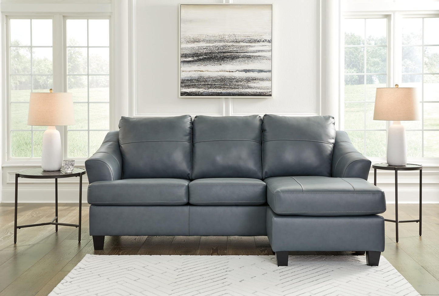 Signature Design by Ashley Genoa Modern Leather Sectional Sofa Couch with Chaise Lounge, Blue