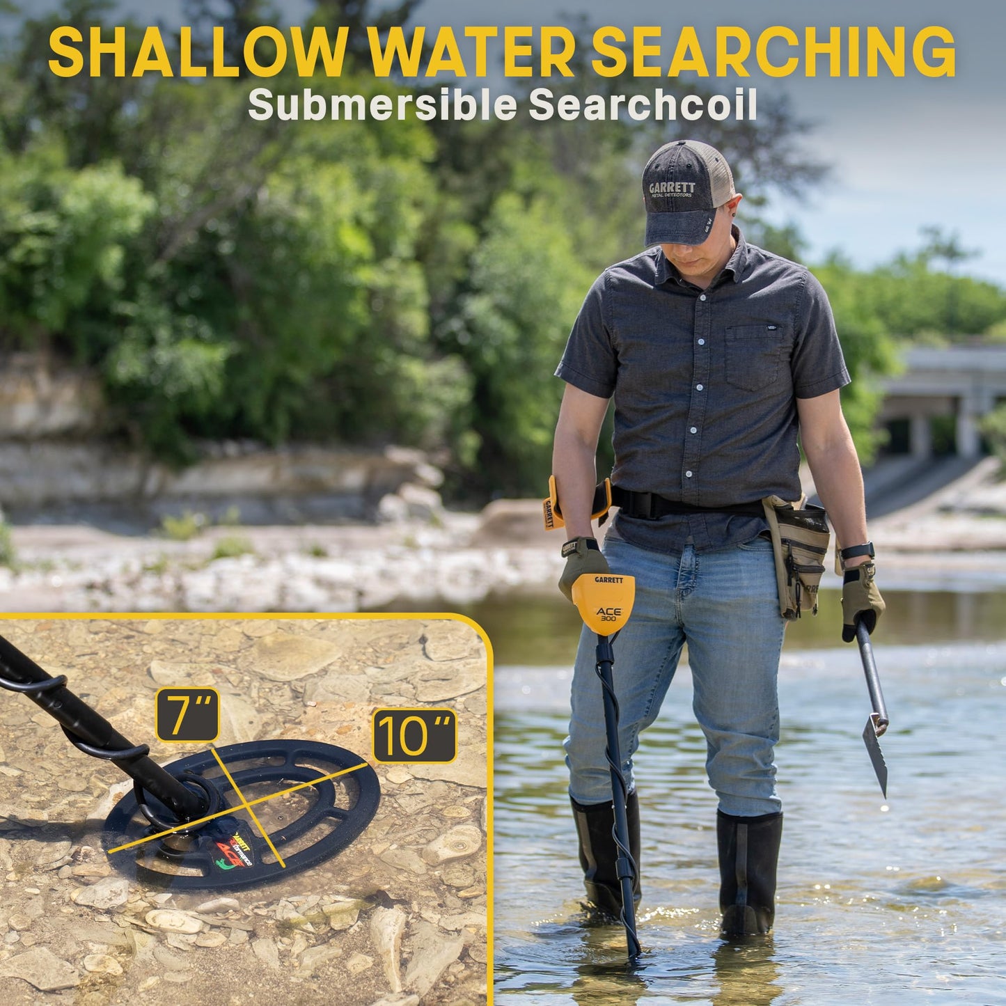 Garrett ACE 300 Metal Detector Bundle – Made in the USA - Digital Target ID, Iron Resolution, Adjustable Frequency, Includes Carry Bag, & Searchcoil Cover