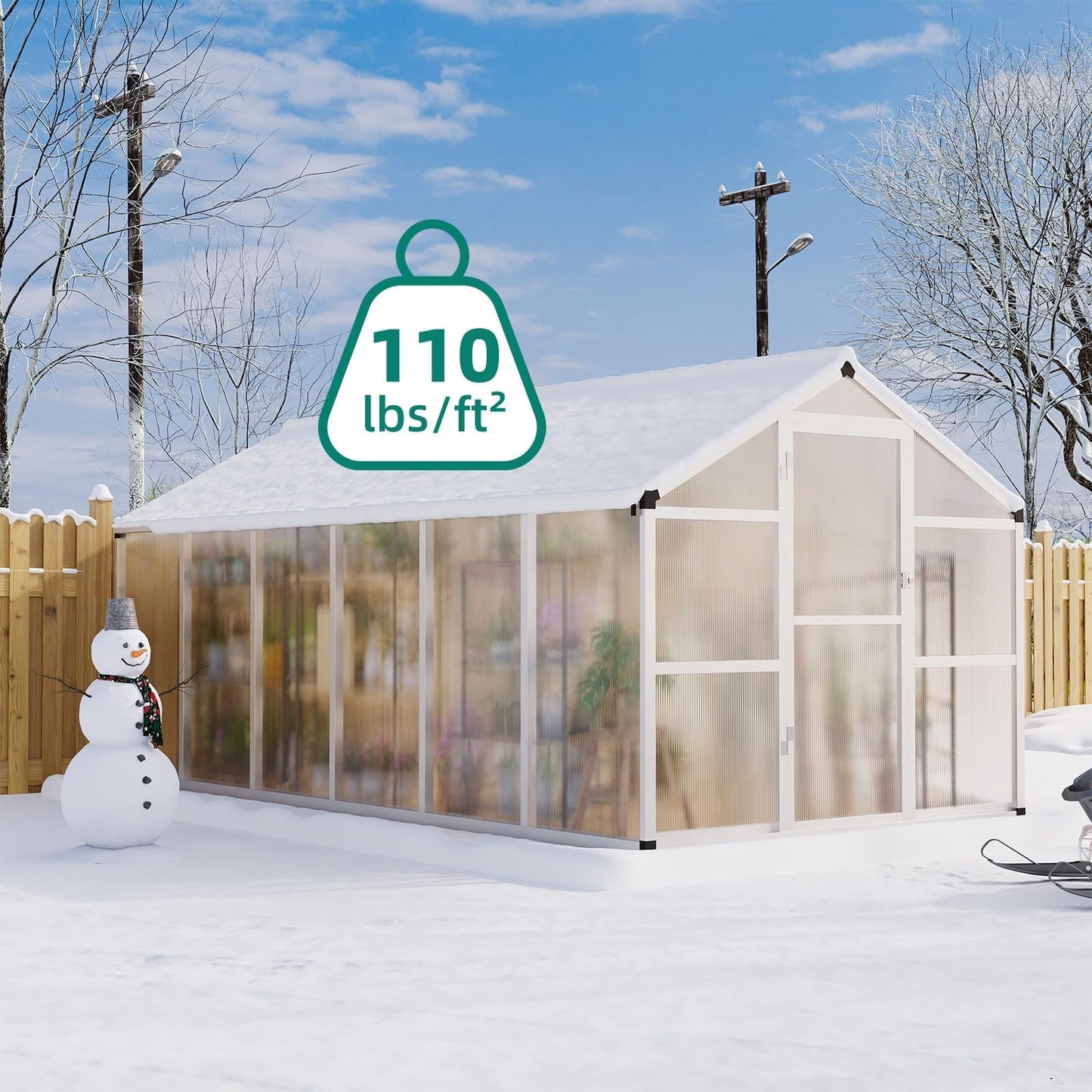 Greenhouse, Aluminum Frame & Polycarbonate Panel Greenhouse for Outdoors, Green House with Adjustable Roof Vent & Lockable Door, Durable Walk-in Green Houses for Backyard, Patio, Lawn