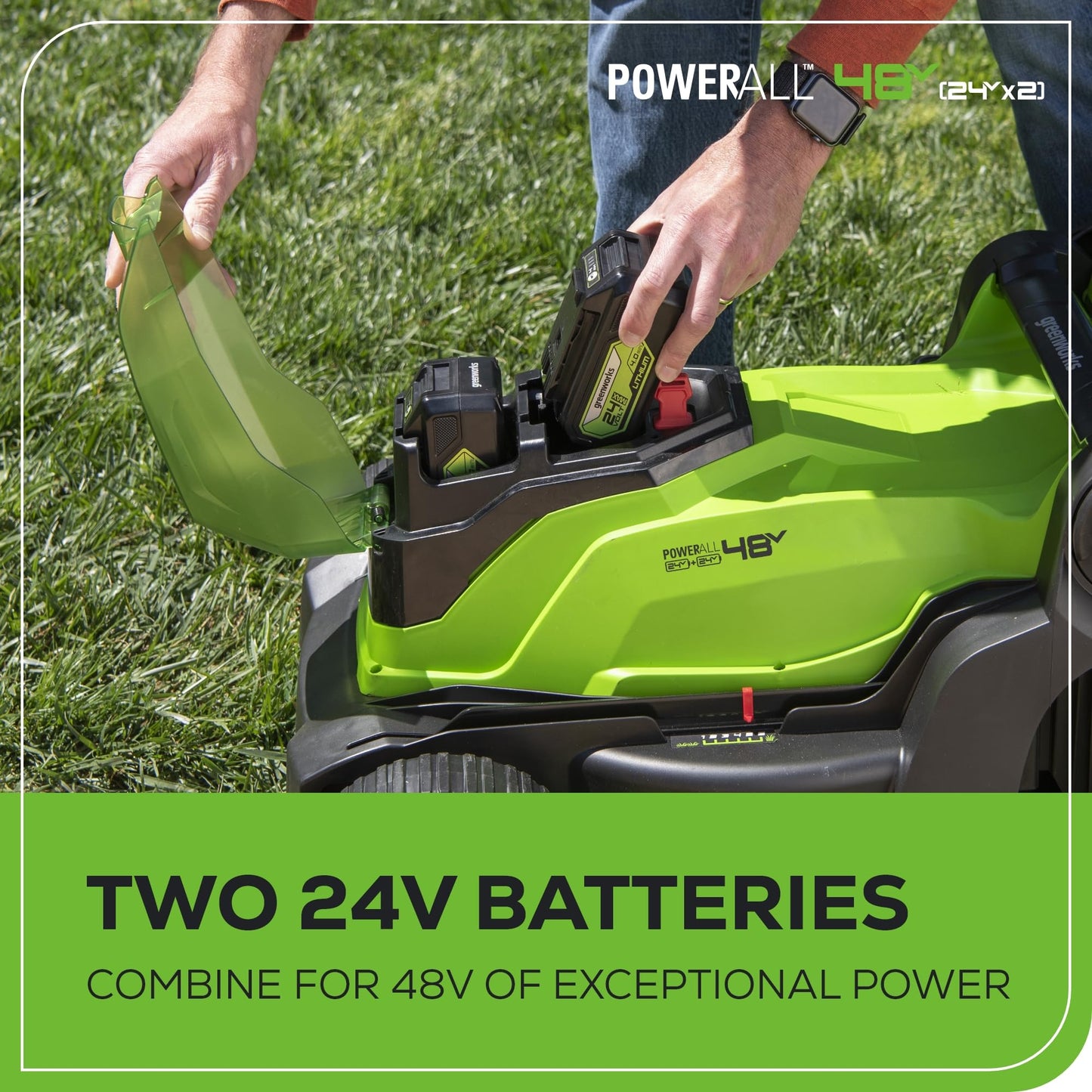 Greenworks 48V (24V x 2) 17" Brushless Cordless Push Lawn Mower, Includes (2) 4.0Ah Batteries and Dual Port Rapid Charger((200+ Compatible Tools, 45Min Runtime)