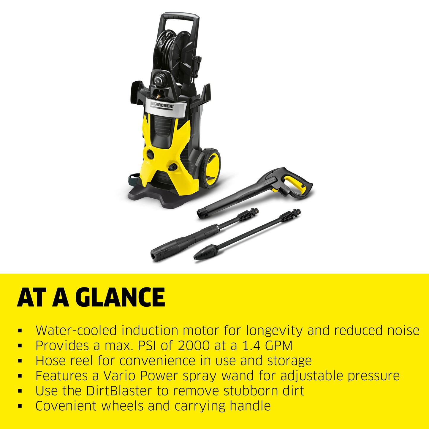 Kärcher K5 Premium, 1.4 GPM Pressure Washer with Hose Reel, Vario Power & Dirtblaster Wands - 2000 PSI