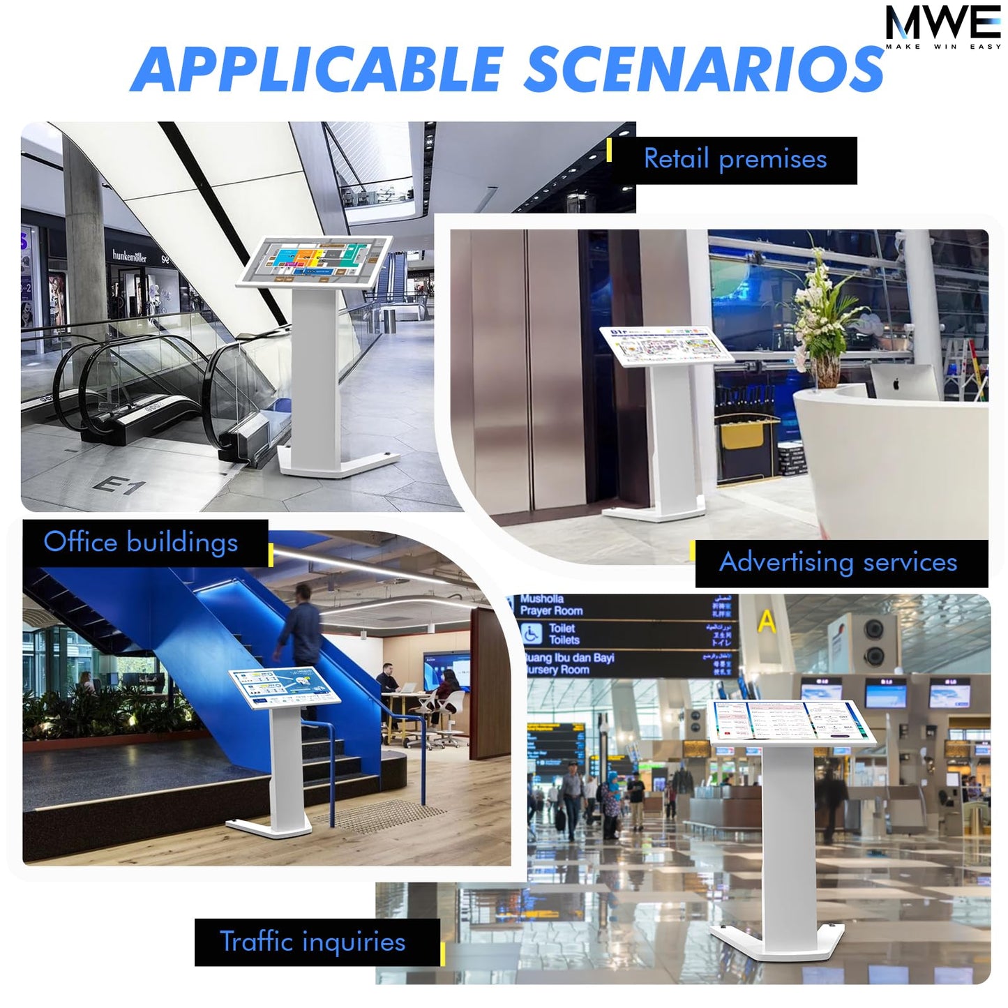 MWE 32 Inch Touch-screen Self Service Kiosk, Floor Standing Digital Signage Display, FHD Information Kiosk, 2 Speakers, Interactive Display for Mall Navigation/Self-Ordering/Advertising/Retail Store