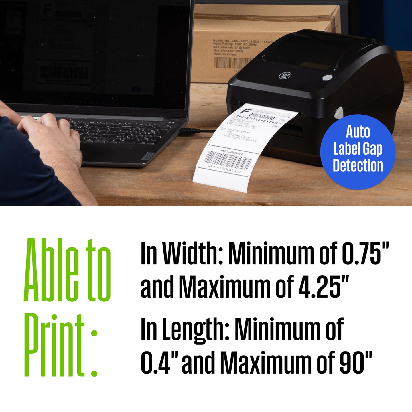 Westinghouse Thermal Shipping Label Printer USB, 4x6 Label Commercial Grade, Compatible with USPS, UPS, FedEx, Shopify, Amazon, Small Business, Desktop Label Printer for Packages, Includes Labels
