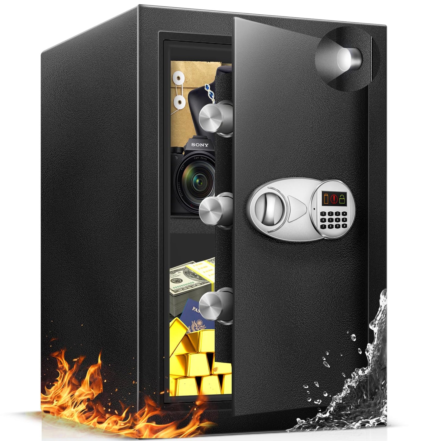 TOTOY 3.5 Cu Ft Large Safe Box For Home Documents with Emergency Battery Box - Steel Fireproof Security Safe Lock Box with Electronic Keypad, LED Sensor Light- Safety Box For Cash, Jewelry
