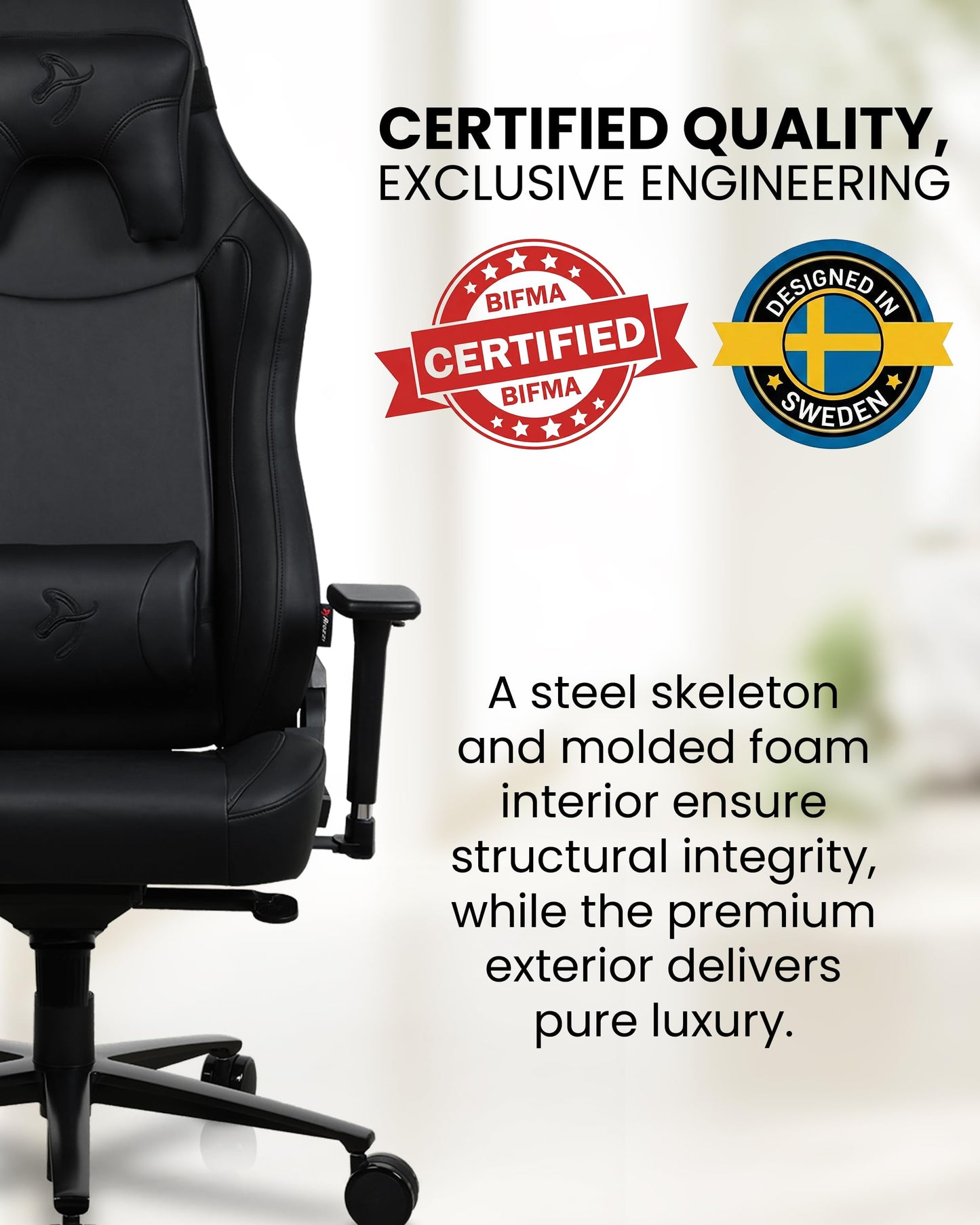 Arozzi Vernazza XL Soft PU Ergonomic Computer Gaming/Office Chair with High Backrest, Recliner, Swivel, Tilt, Rocker, Adjustable Height and Adjustable Lumbar and Neck Support - Pure Black