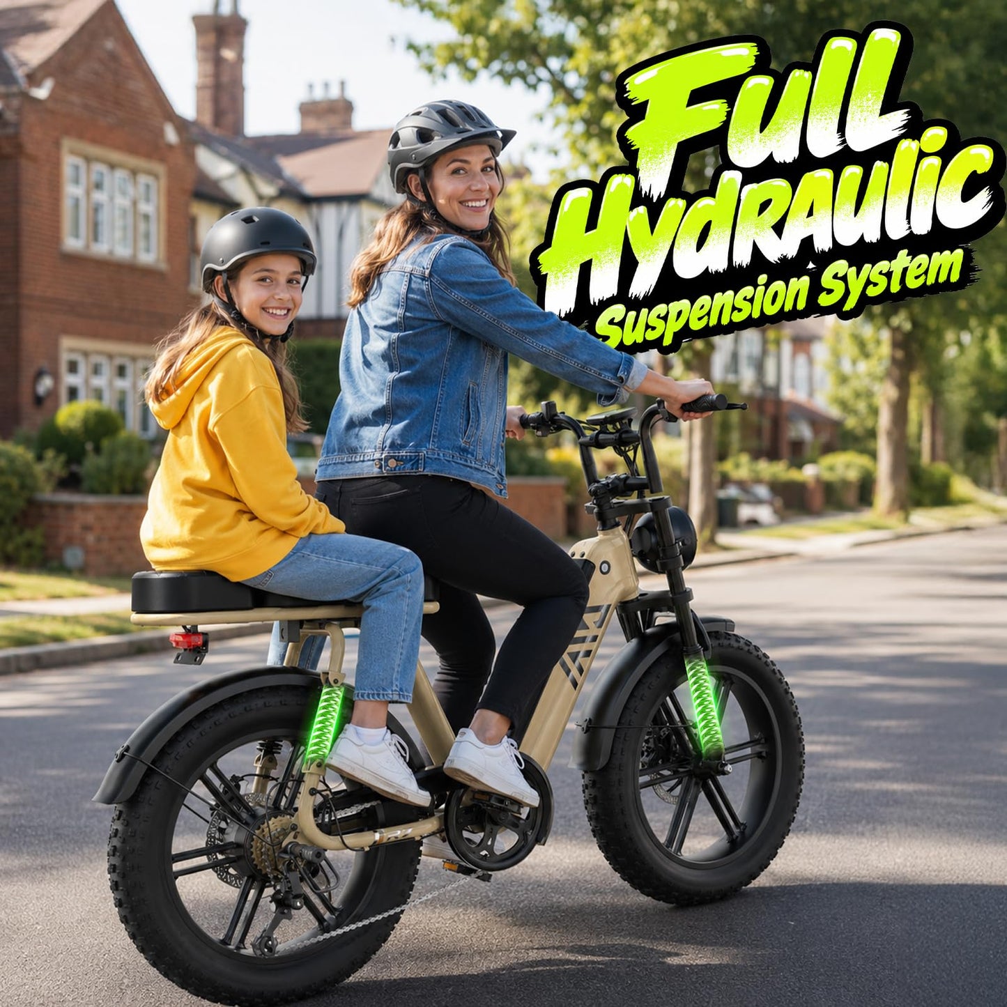 TST Electric Bike for Adults 1500W, 48V 15AH Removable Battery Step-Thru Ebike, 20" x 4.0" Fat Tire Electric Bicycle with Dual Hydraulic Brakes, Dual Suspension, Passenger Seat and Foot Pegs