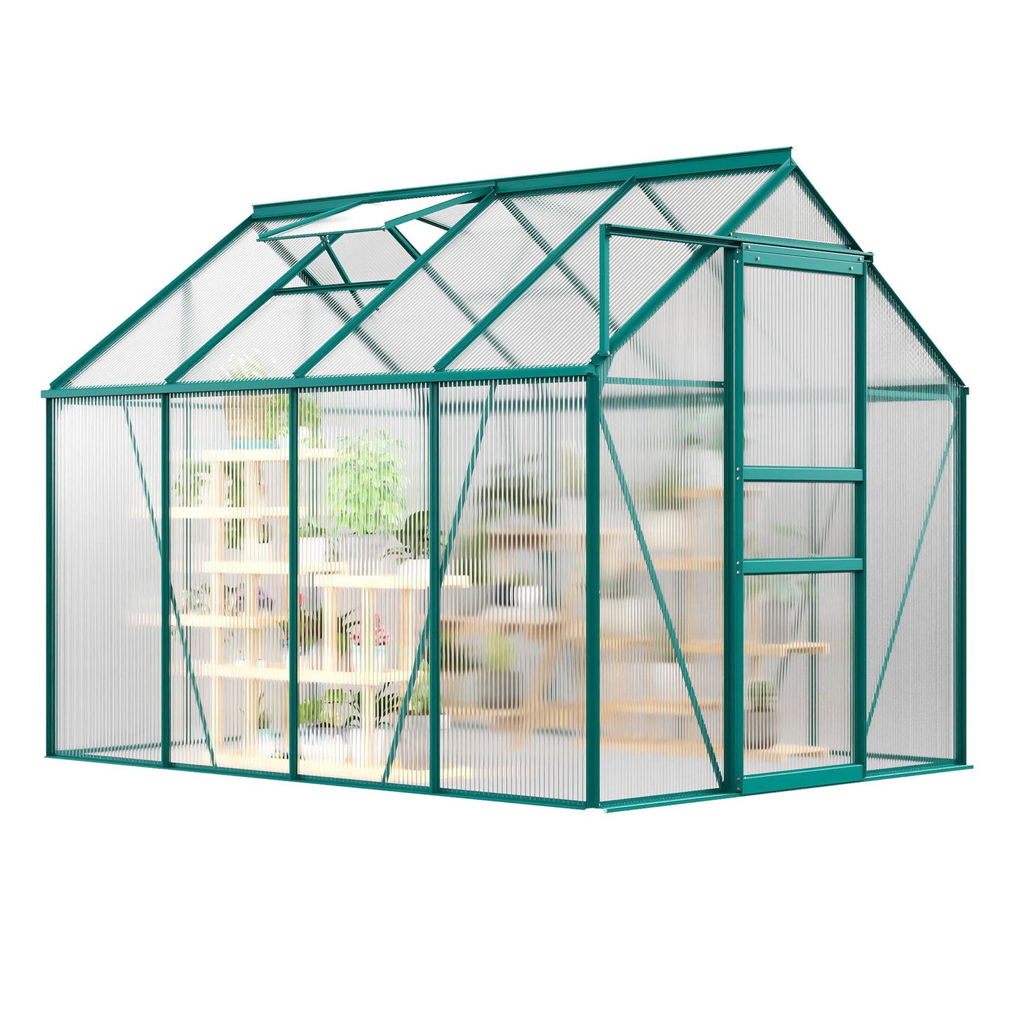 IDEALHOUSE 6 x 8FT Greenhouse for Outside, Polycarbonate Greenhouses with Aluminum Frame, Sliding Door, Adjustable Roof Vent for Backyard, Outdoor Green Houses Garden Backyard, Patio