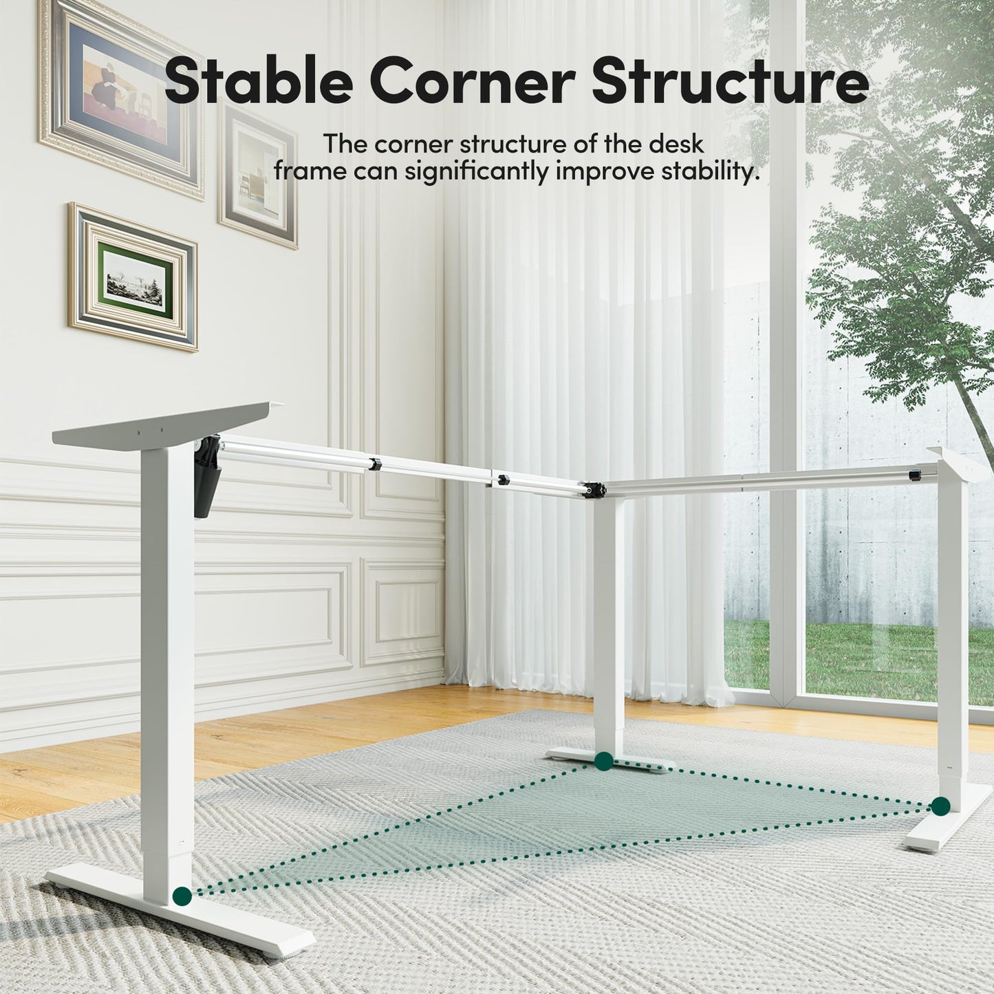 CubiCubi L Shaped Standing Desk with Drawers 63 x 48 Inch Adjustable Height, Electric Corner Desk with Storage, Sit Stand Home Office Desk with Splice Board, White
