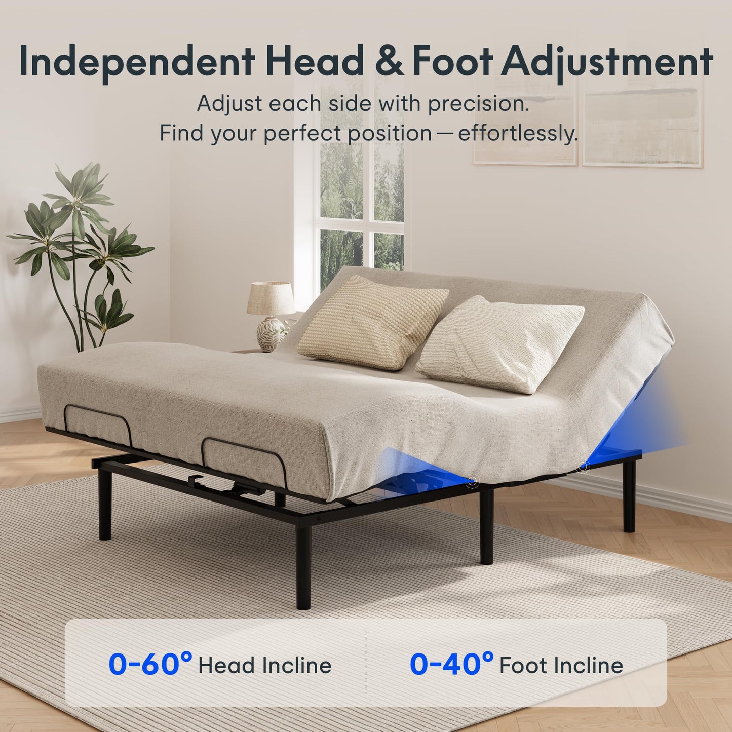 FLEXISPOT King Size Adjustable Bed Frame Base with Bio Anti-Pinch Technology, Zero Clearance, Independent Head & Foot Incline, Zero Gravity, Wireless Remote, Easy Assemble, 5-Year Warranty, 750 lbs.