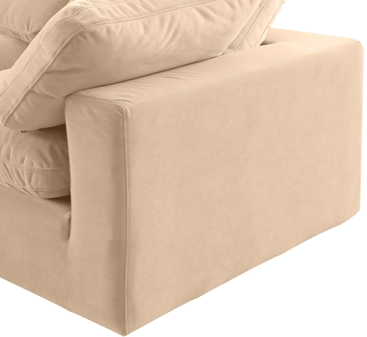 Meridian Furniture 189Beige-Corner Comfy Collection Modern | Contemporary Velvet Upholstered Corner Chair, Soft Beige Velvet, Down Feather Cushions, 40" W x 40" D x 34.5" H, Beige
