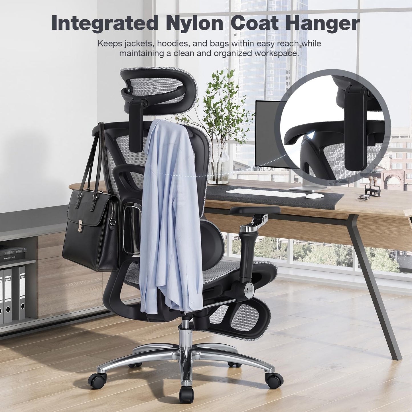MALOL Ergonomic Office Chair, 400lbs High Back Mesh Desk Chair with 6D Armrests, 3D Headrest, Adjustable Lumbar Support, Seat Depth Adjustment, Tilt Lock, Metal Base & PU Wheels, Grey