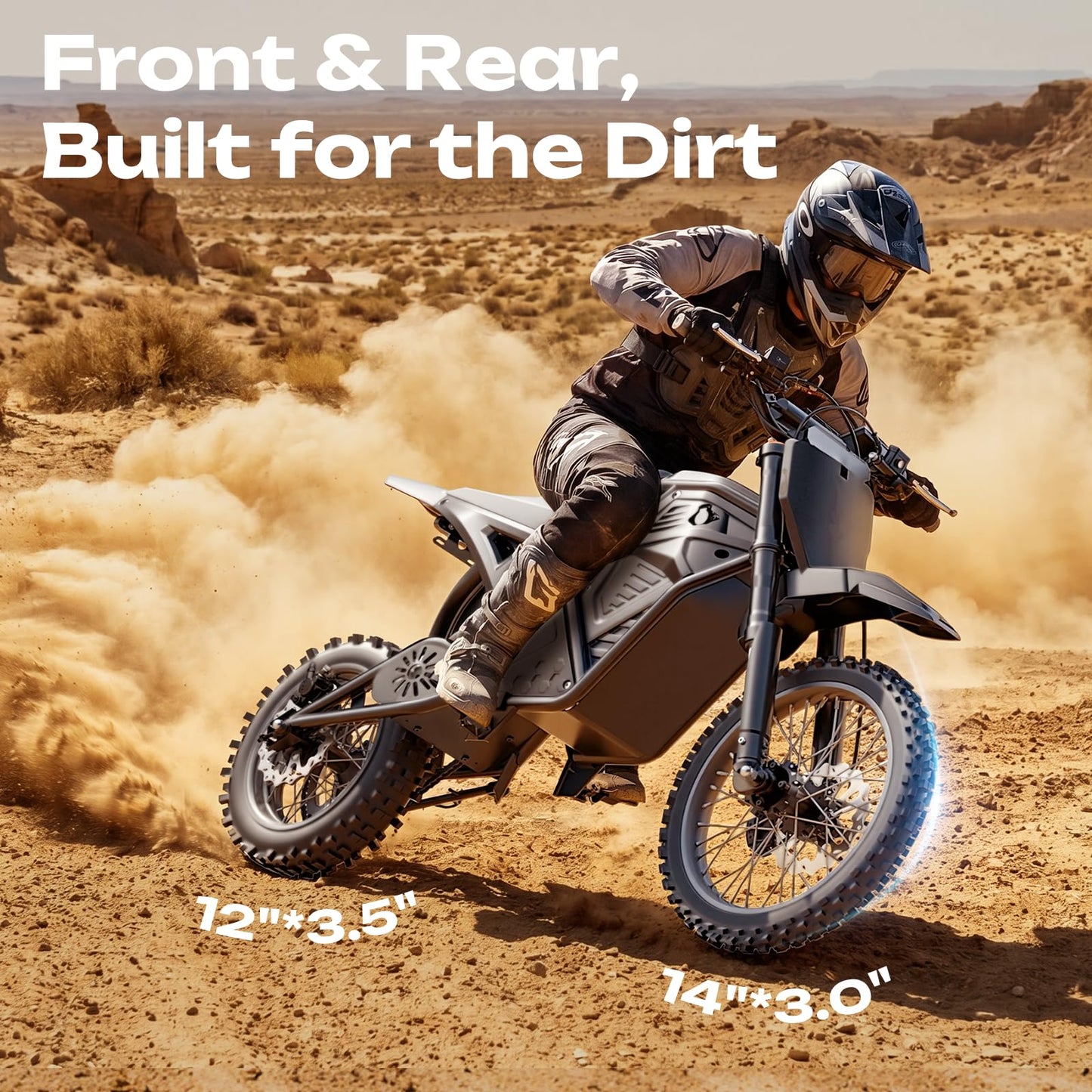 Windone RM7 Pro Electric Dirt Bike, 60V 20.8Ah, 45MPH Max Speed Electric Motorcycle, 4000W Ebike, 14"/12" Off-Road Tire E-Bike, Dual Hydraulic Brakes, Full Suspension, Fit Age 13+, Black