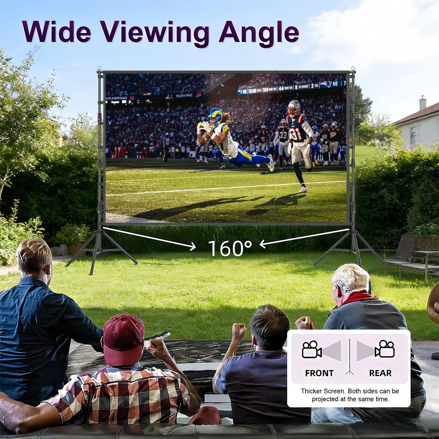 Projector Screen and Stand,200 inch Outdoor Projection Screen 16.67FT Large Portable Movie Screen Wrinkle-Free 16:9 4K Washable with Carry Bag for Backyard Theater Movie Night Celebration