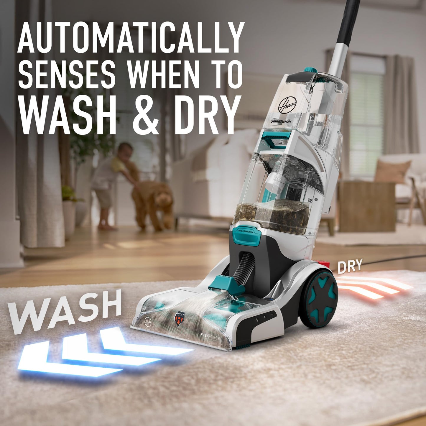 Hoover SmartWash+ Automatic Carpet Cleaner Machine for Carpet and Upholstery, Deep Cleaning Carpet Shampooer Machine, Pair with a Hoover Carpet Cleaner Solution for a Bright, Refreshed Home