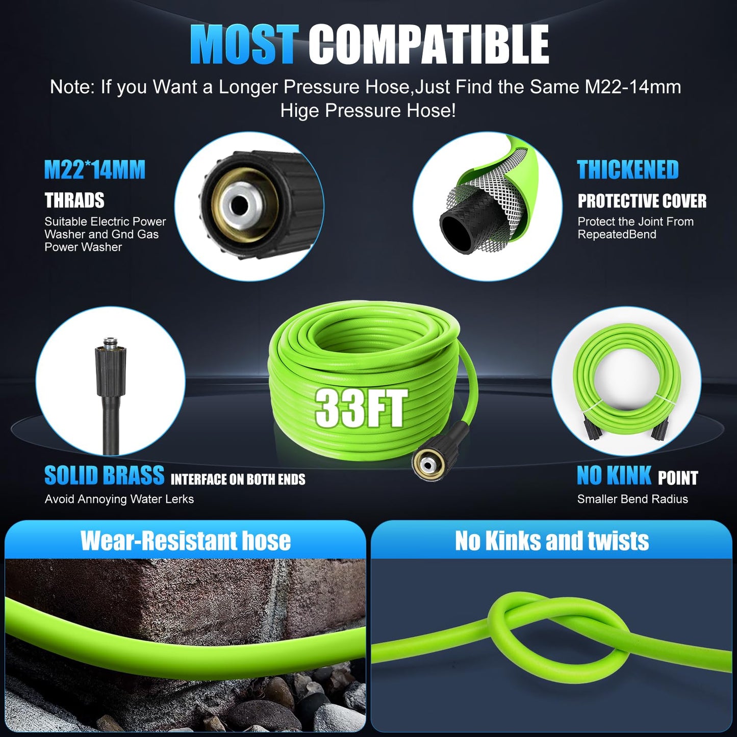 Commowner Pressure Washer 5000PSI Adjustable Pressure Power Washers Powered with 33ft Hose, 4 Nozzle and Foam Cannon, Powerwashers Cleaner Machine for Home, Cars, Blue
