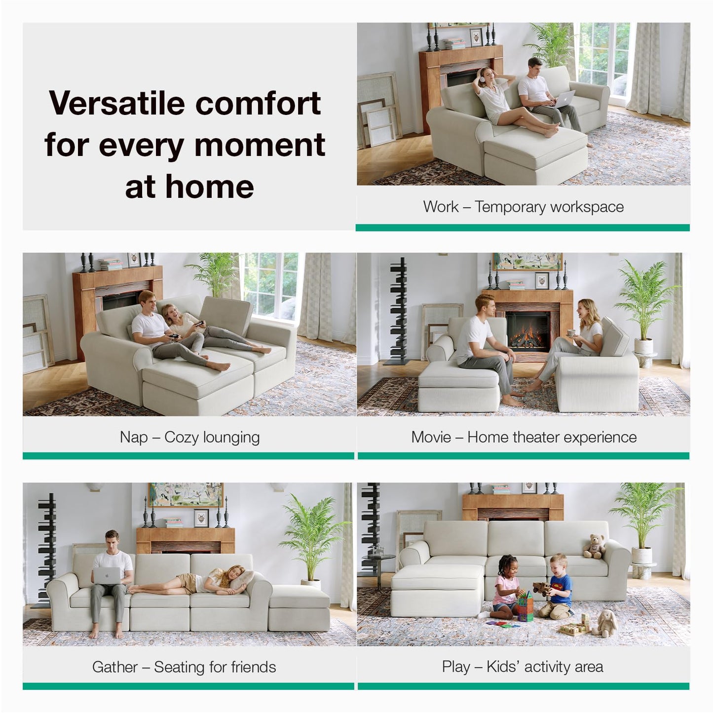 Novilla 108" Modular Sectional Sofa, Modular Sectional Couches for Living Room Bedroom, Chenille Removable Cover Cloud Couch with Smarts Coil® Support L-Shaped Couch(Beige, 3 Seater + 1 Ottoman)