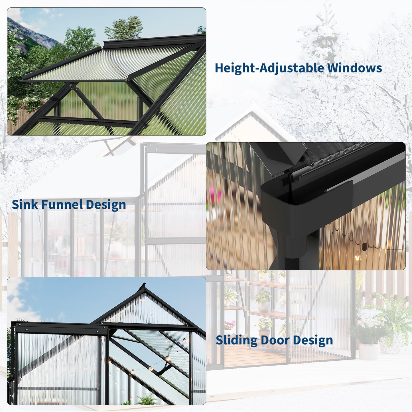 GarveeHome 6x8FT Greenhouse, Large Walk-in Polycarbonate Greenhouse with Adjustable Vent Window, Sliding Door, Portable Green House Kit for Outdoors, Winter