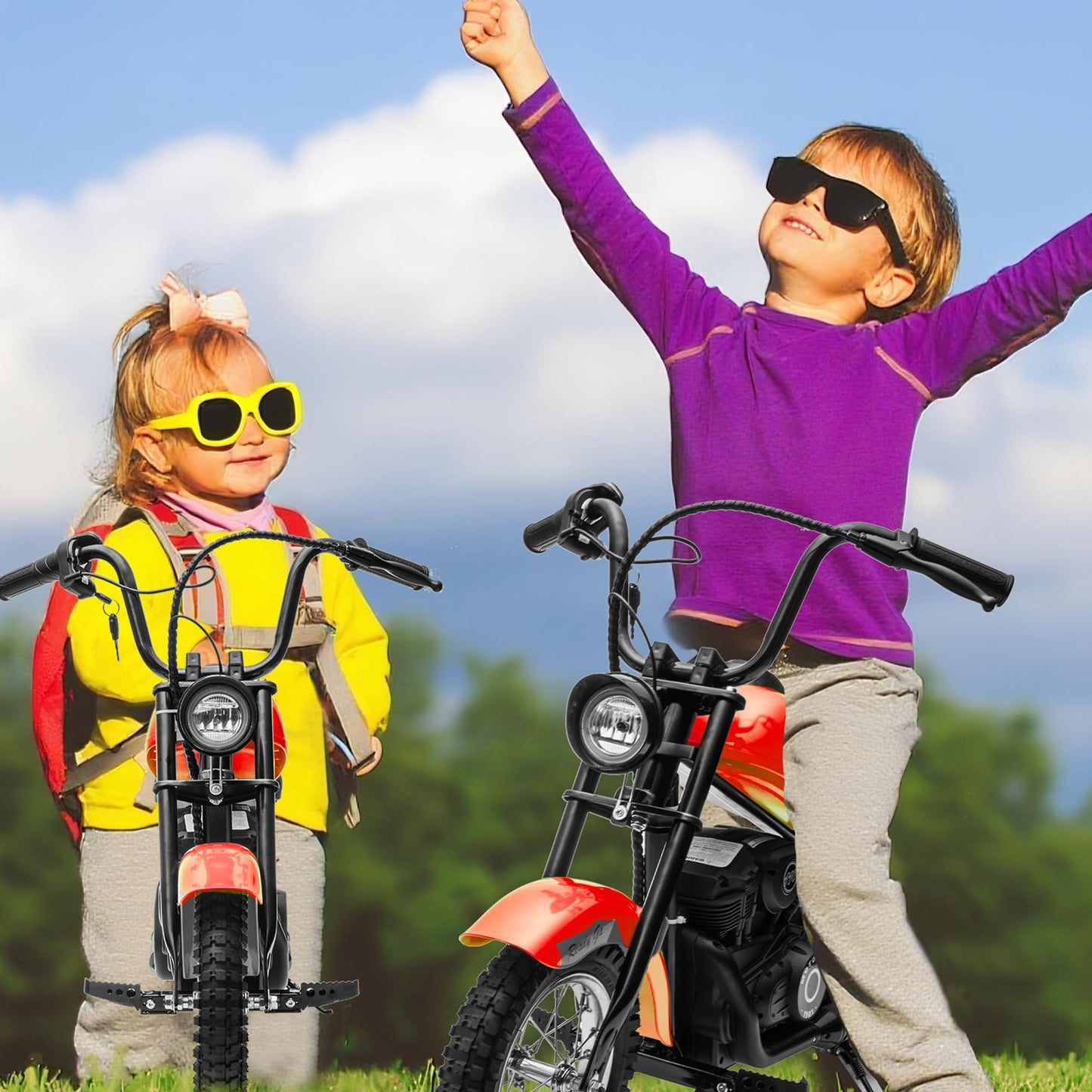 GarveeLife Electric Dirt Bike, 15 Mph & 150lb Max, 24V Ride On Toy for Big Kids w/Led Lights & Power Display, 300W Chain-Driven Motor, Two Speed, Handbrake, Leather Seat, 12" Air-Filled Tires, Red