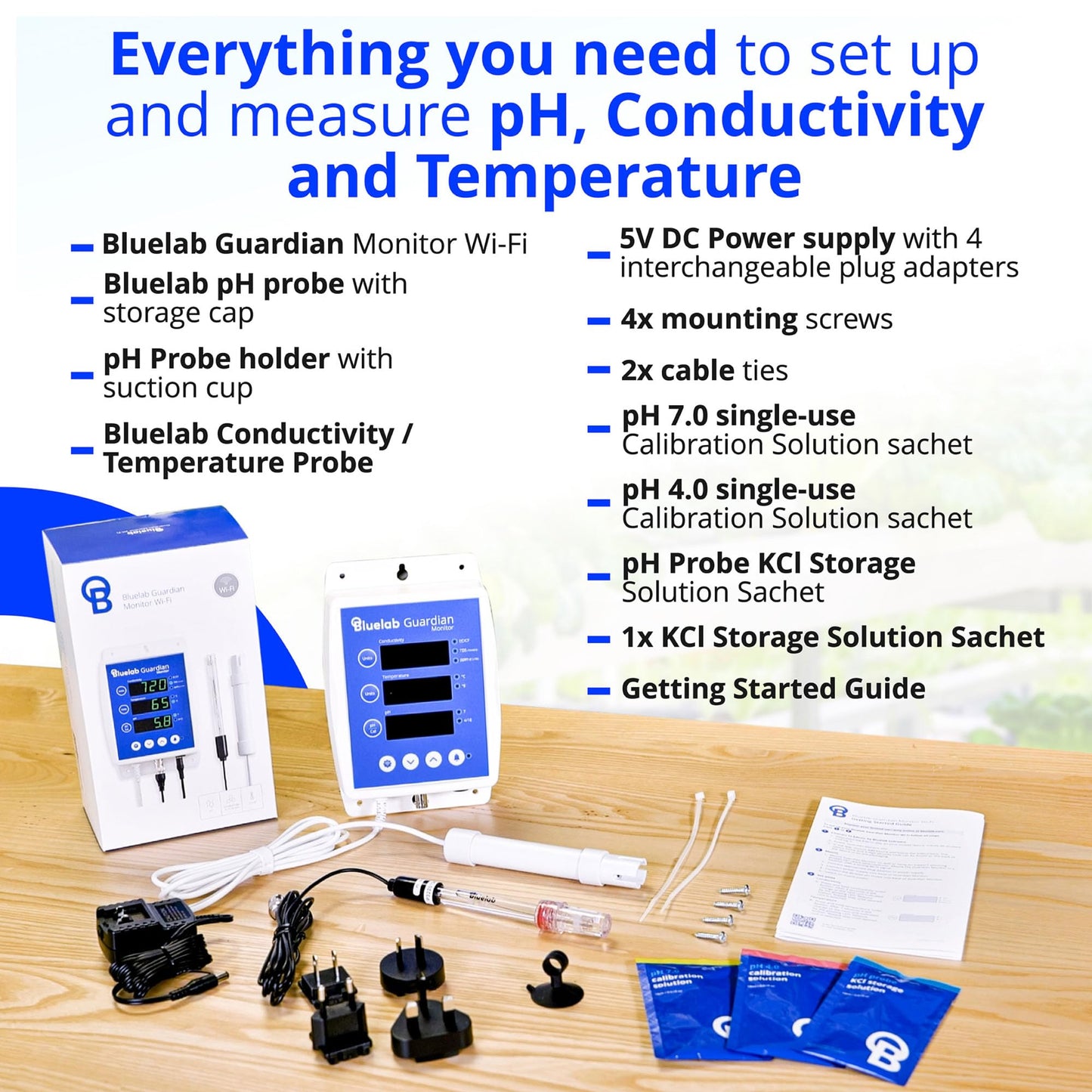 Bluelab Guardian Monitor Wi-Fi for Real-time pH, Temperature, and Conductivity (TDS) Measurements in Water with Calibration, 3 in 1 Digital Nutrient Meter for Hydroponic Systems and Indoor Plant Grow