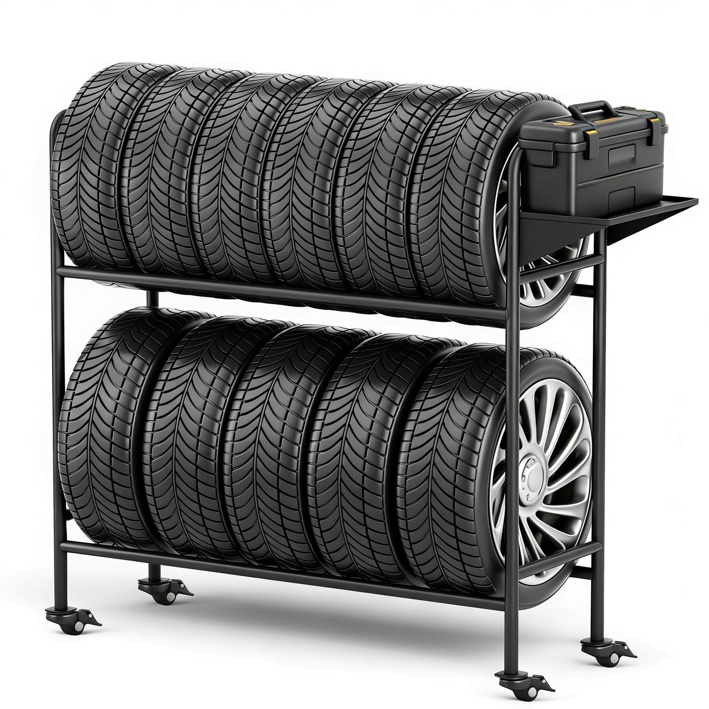Vioranex Adjustable Rolling Tire Rack, Heavy-Duty Tire Storage Rack for Garage with 4 Self-Locking Casters, Foldable Hole Board, Metal, 59" H x 59" W