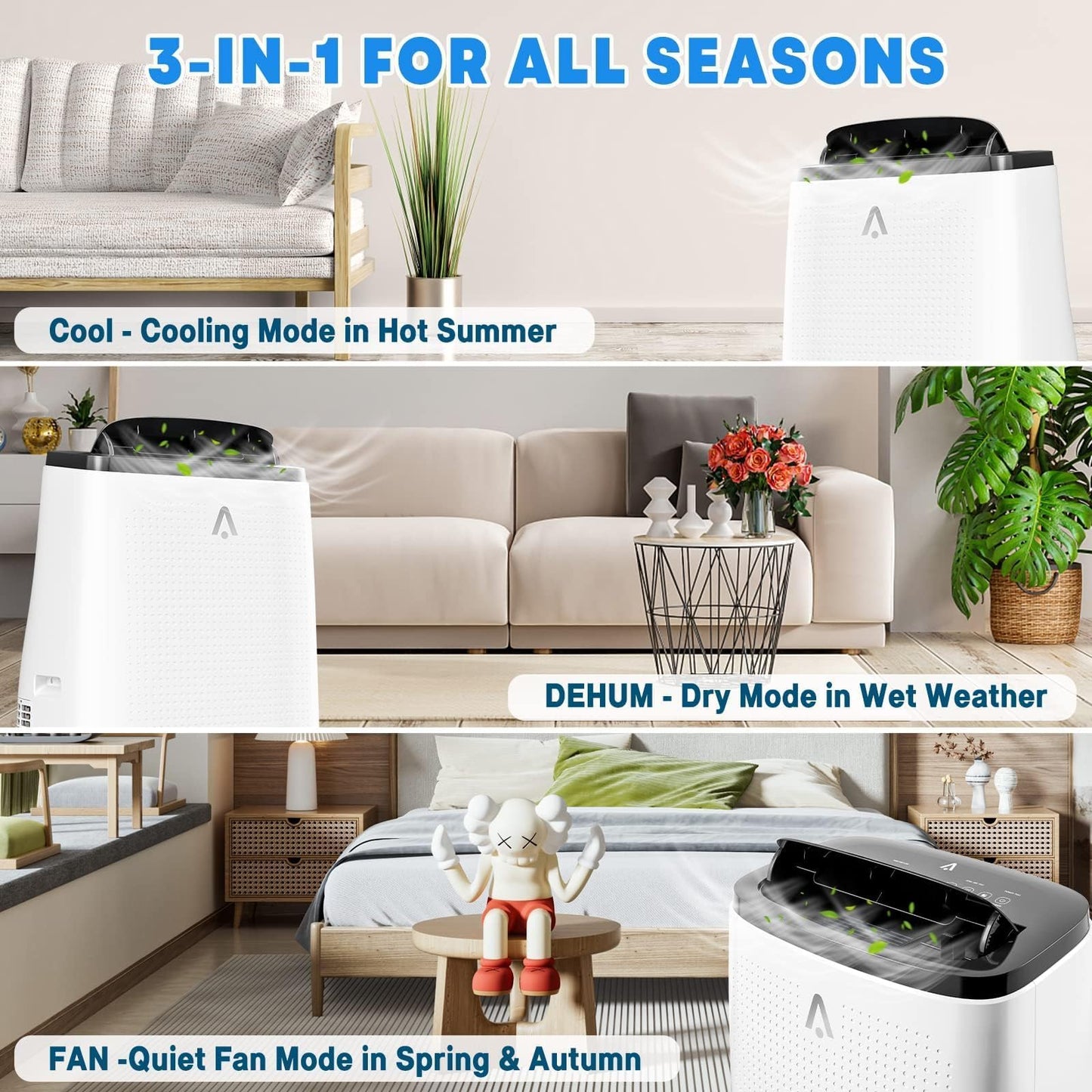 14,000 BTU Portable Air Conditioner (Portable AC Unit), 4-in-1 Cooling Heating Dehumidifier & Fan, with Remote Control, 24H Timer, 3 Fan Speeds, Auto Swing & Window Kit for Spaces Up to 750 Sq. Ft
