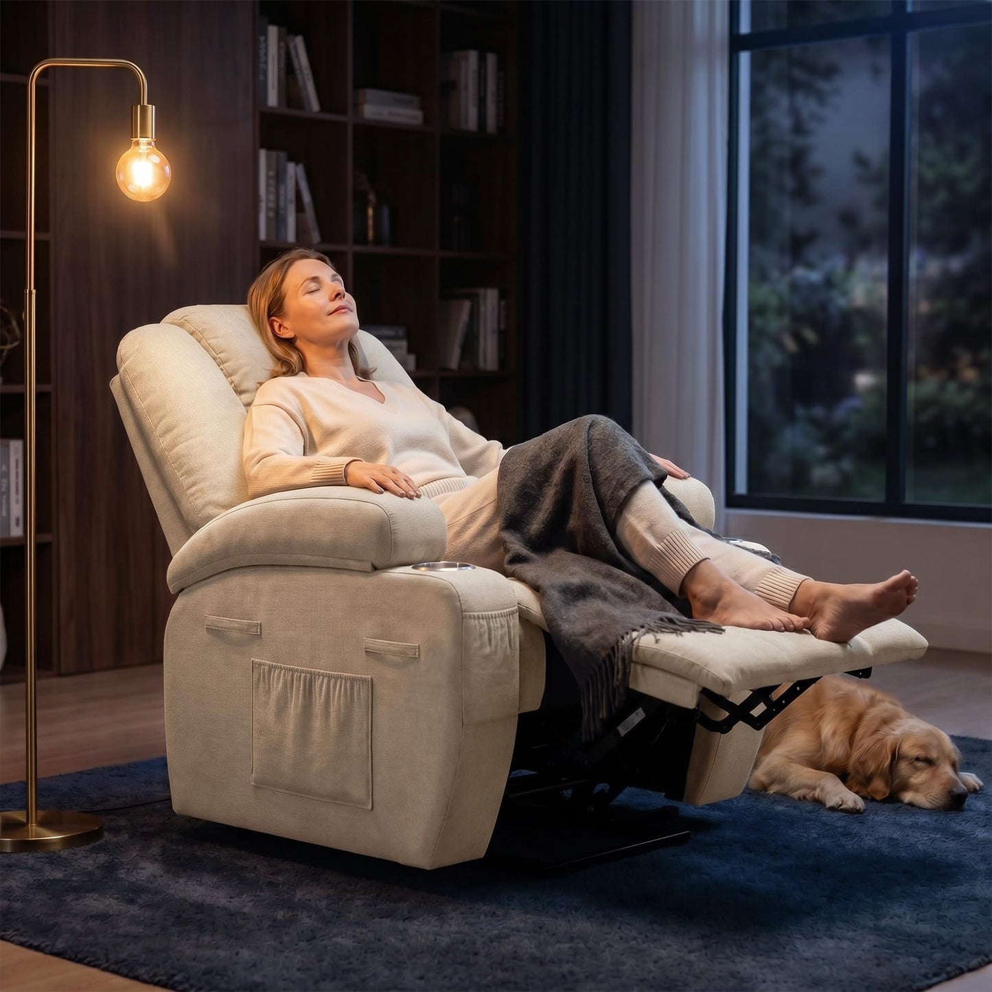 Flamaker Power Lift Chair Massage Recliner Chairs for Elderly - Ergonomic Design with Cup Holders & Side Pockets, Remote Control (Beige)