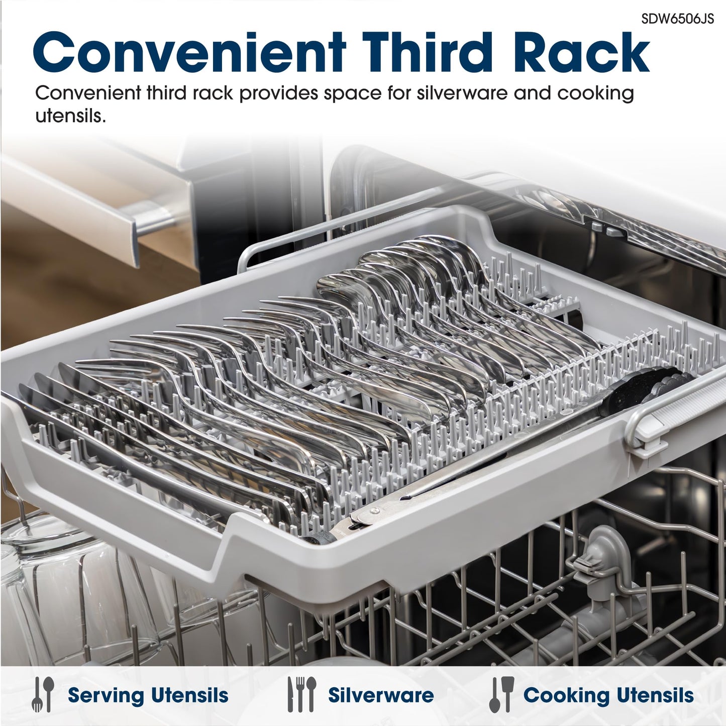 Sharp SDW6506JS 24-inch Stainless Steel Dishwasher, 49 dB, Third Rack, 12 Place Settings, Front Touch Controls