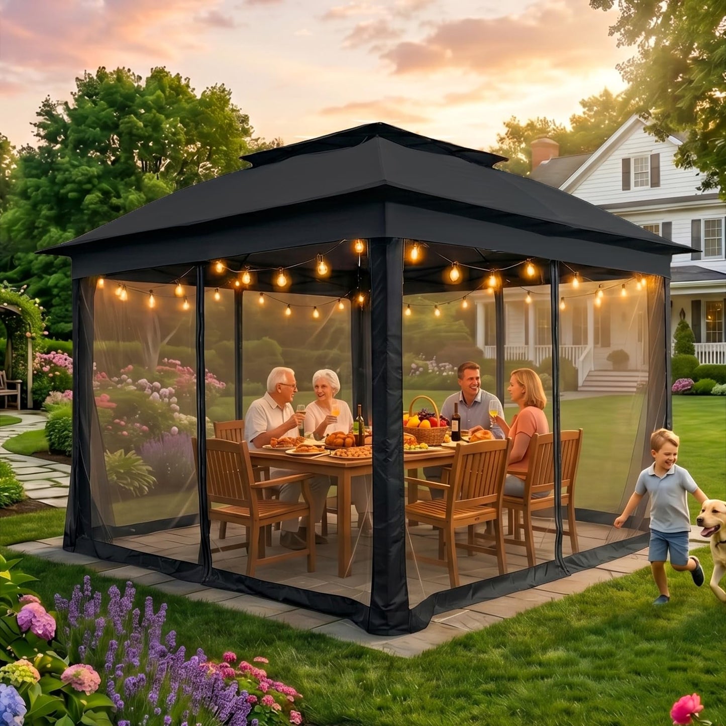 COOS BAY 11x11 Pop Up Gazebo with Mesh Netting, Instant Outdoor Canopy Tent, Water Resistant Shelter with UPF 50+ UV Protection, 121 Sq Ft Coverage, Black