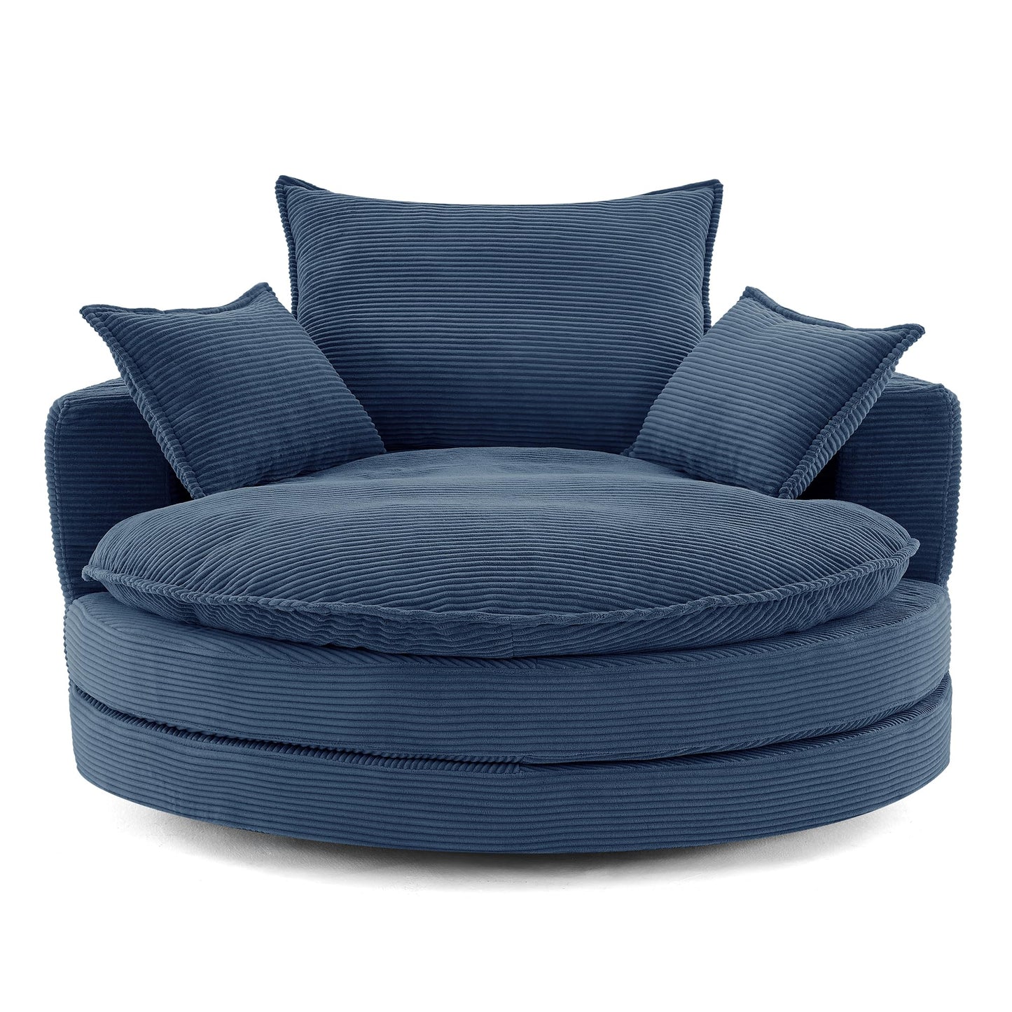 Merax 360° Swivel Sofa Chair, 57.5" Swivel Accent Barrel Chair with Dual-Layer Cushion Design, Modern Corduroy Leisure Sofa Round Chaise Lounge with 3 Removable Pillows for Living Room, Bedroom
