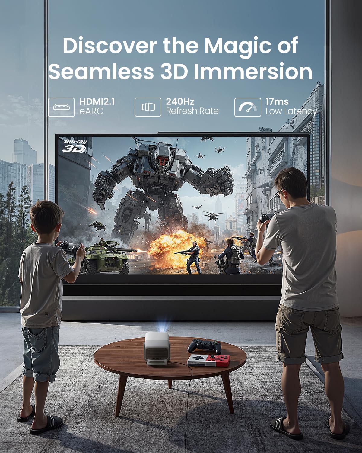 JMGO N1S 4K Smart Portable Projector, Triple Laser, 1100 ISO Lumens, Gimbal Instant Auto Focus, Google TV, Netflix, 110% BT.2020, Wi-Fi 6, HDR10, 10W Dolby Audio, Blu-ray 3D, 200" for Home.