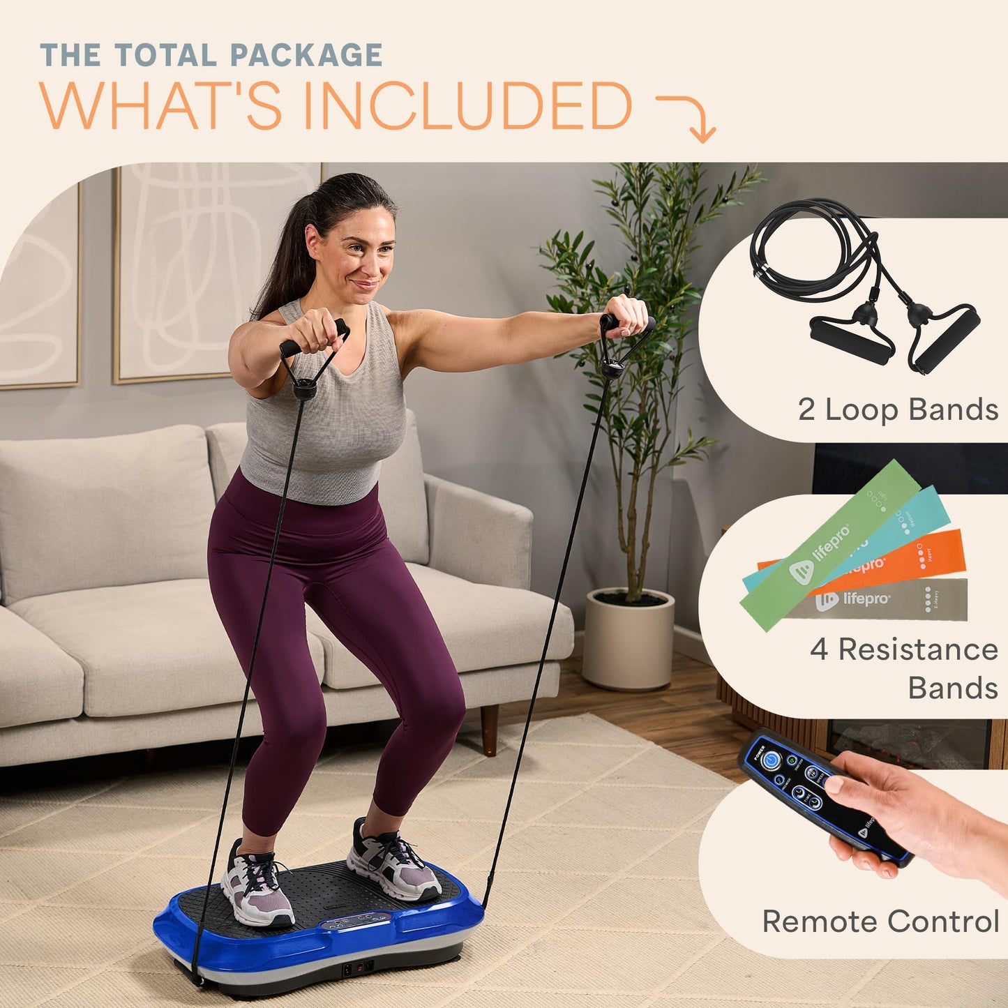 Lifepro Waver Vibration Plate Exercise Machine – High-Intensity Vibration Plate for Lymphatic Drainage – Full-Body Workout Vibrating Platform with Loop Bands – Fitness Equipment for Strength & Toning