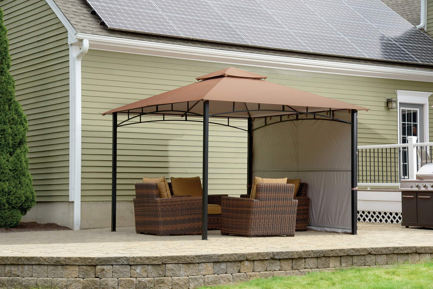 ShelterLogic 11' x 11' Canopy Series Redwood Easy Assembly Seasonal Shade UV Protection with Extendable Awning Outdoor Gazebo